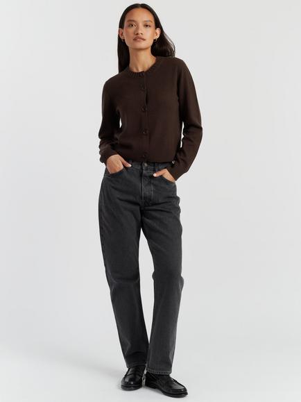 Chinti & Parker Crew Neck Cashmere Rich Cardigan, Chocolate, Chocolate