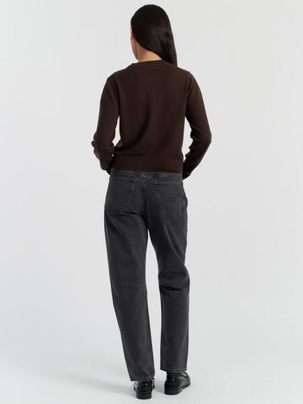 Chinti & Parker Crew Neck Cashmere Rich Cardigan, Chocolate - view 2, Chocolate