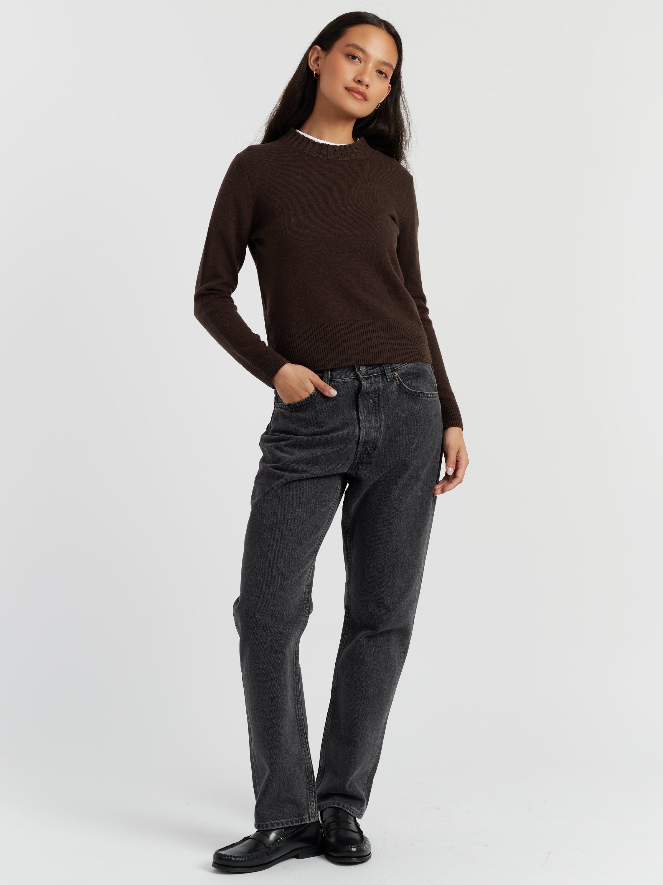 Product image 1 of 4, which shows Chinti & Parker Cropped Wool & Cashmere Blend Sweater, Chocolate, XS