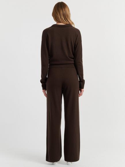 Chinti & Parker Wool Rich Wide Leg Joggers, Chocolate - view 2, Chocolate