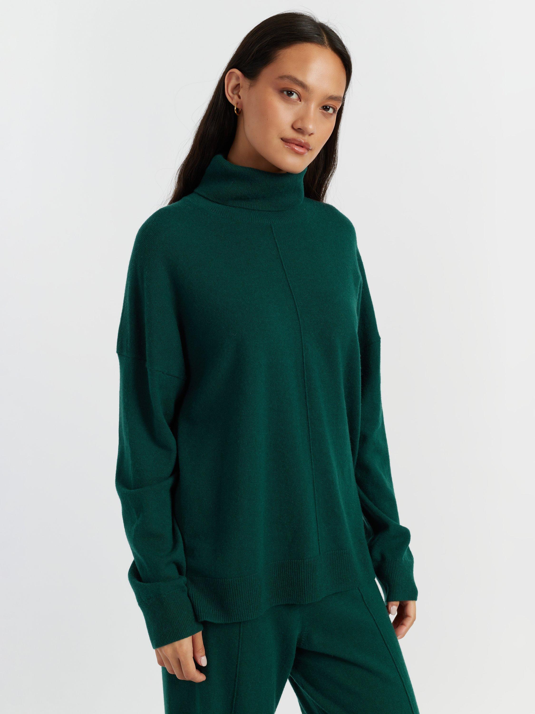 Product image 3 of 4, which shows Chinti & Parker Relaxed Roll Neck Cashmere Jumper, Emerald, XS