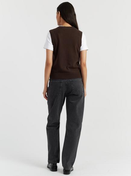 Chinti & Parker Basics Wool & Cashmere Blend Round Neck Tank Top, Chocolate - view 2, Chocolate