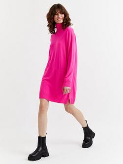 Chinti & Parker Roll Neck Wool Rich Jumper Dress, Hot Pink