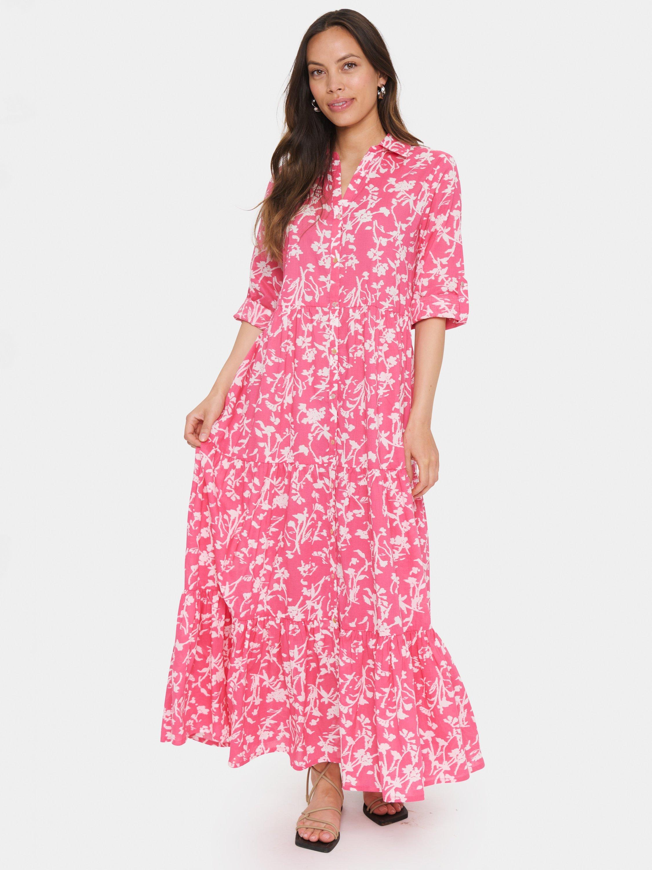 Product image 1 of 7, which shows Saint Tropez Zus Floral Shirt Maxi Dress, Pink/Multi, L