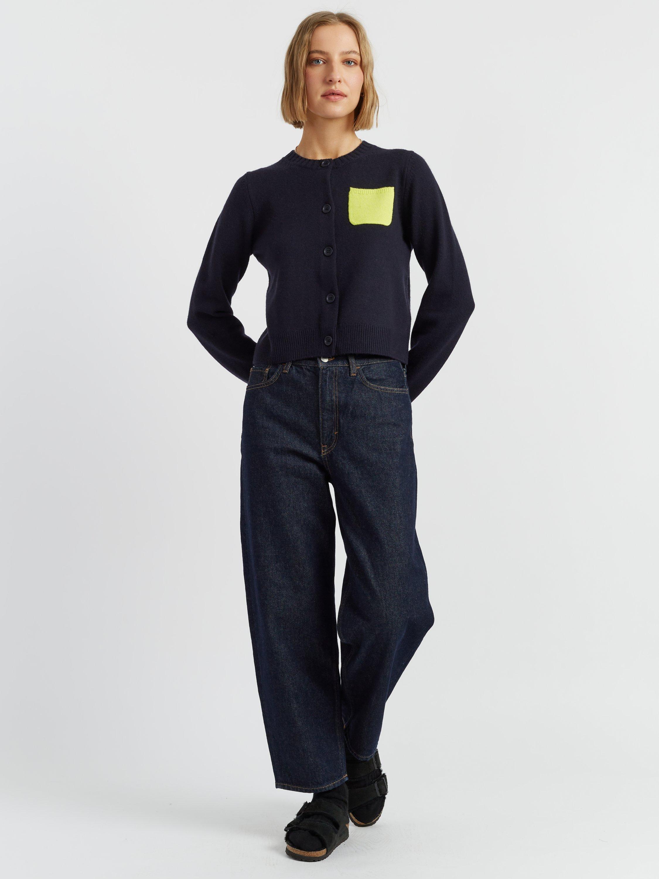 Product image 1 of 4, which shows Chinti & Parker Contrast Pocket Wool & Cashmere Blend Cardigan, Navy, XS