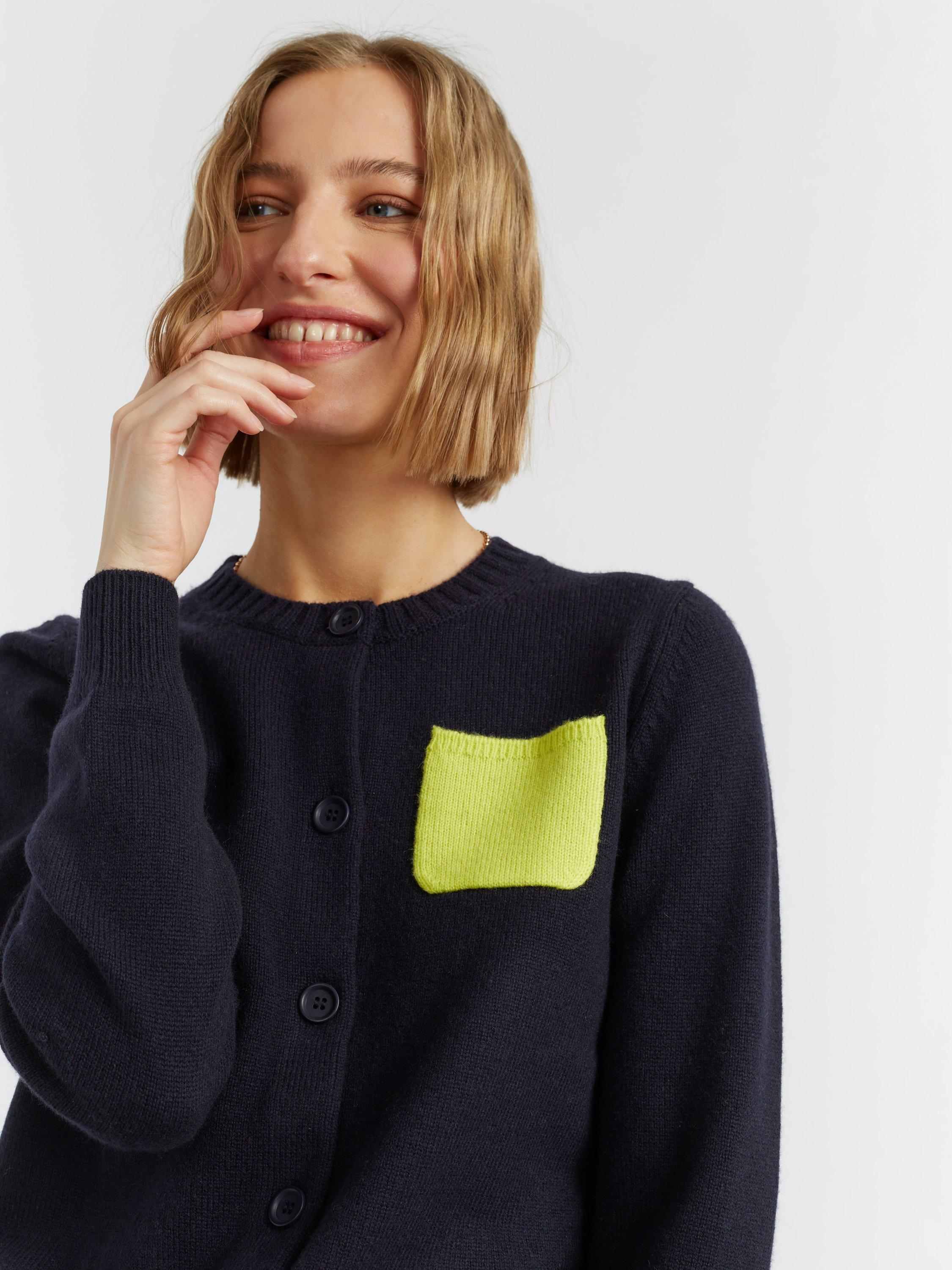 Product image 3 of 4, which shows Chinti & Parker Contrast Pocket Wool & Cashmere Blend Cardigan, Navy, XS