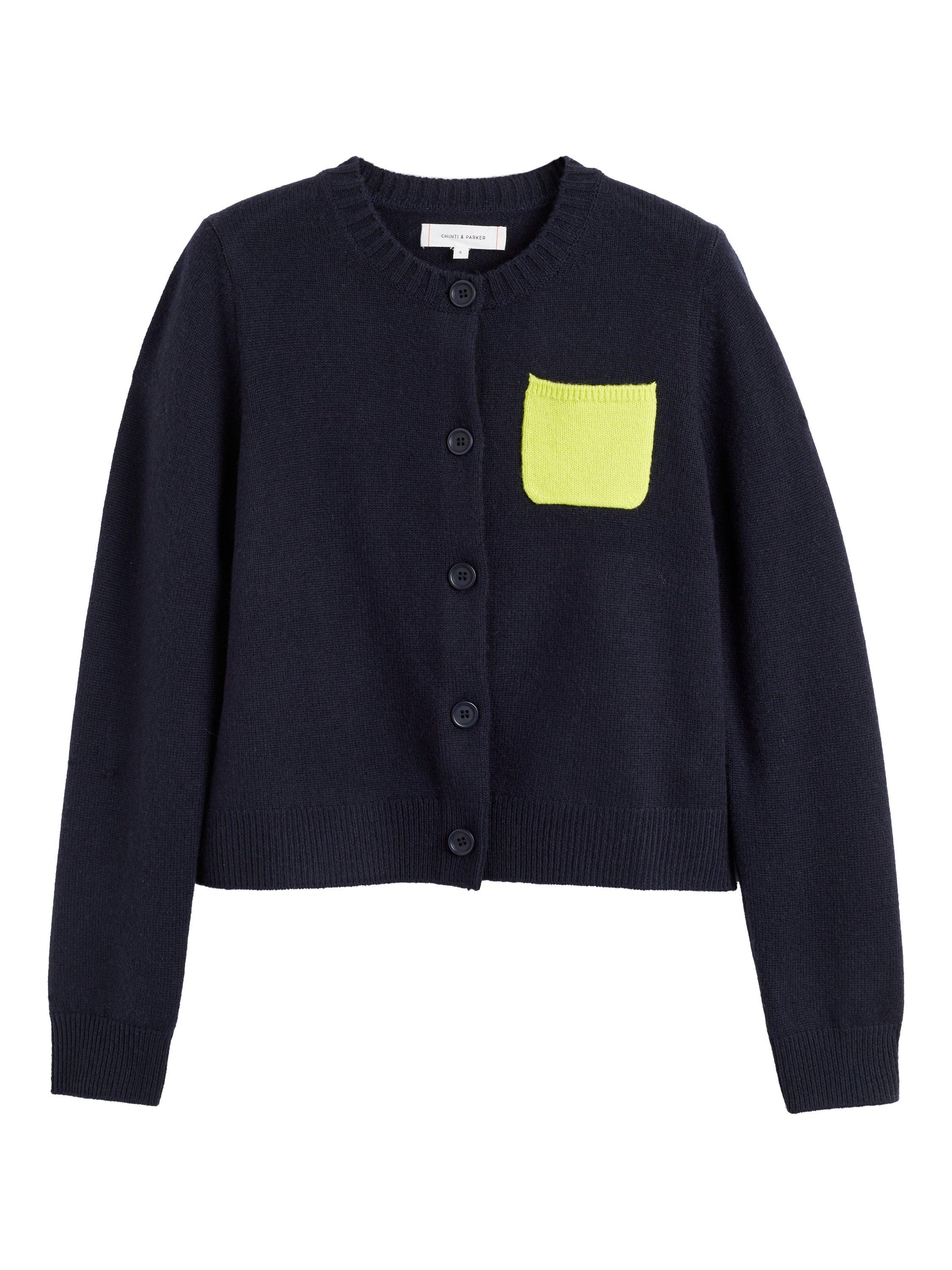 Product image 4 of 4, which shows Chinti & Parker Contrast Pocket Wool & Cashmere Blend Cardigan, Navy, XS