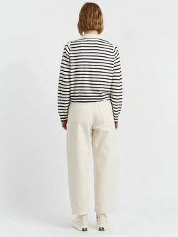 Chinti & Parker Cashmere Blend Heart Design Stripe Long Sleeve V Neck Breton Cardigan - view 2, Cream/Navy