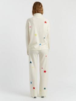 Chinti & Parker Cashmere Blend Star Design Wide Leg Tailored Track Trousers - view 2, Cream