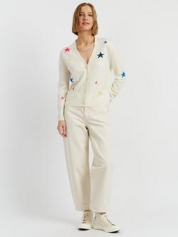 Chinti & Parker Wool Blend Star Design Long Sleeve V Neck Cardigan, Cream