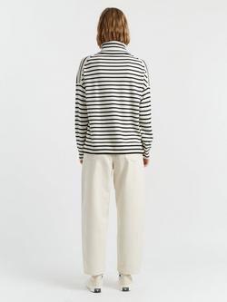 Chinti & Parker Cashmere Blend Heart Design Stripe Long Sleeve Roll Neck Breton Jumper - view 2, Cream/Navy