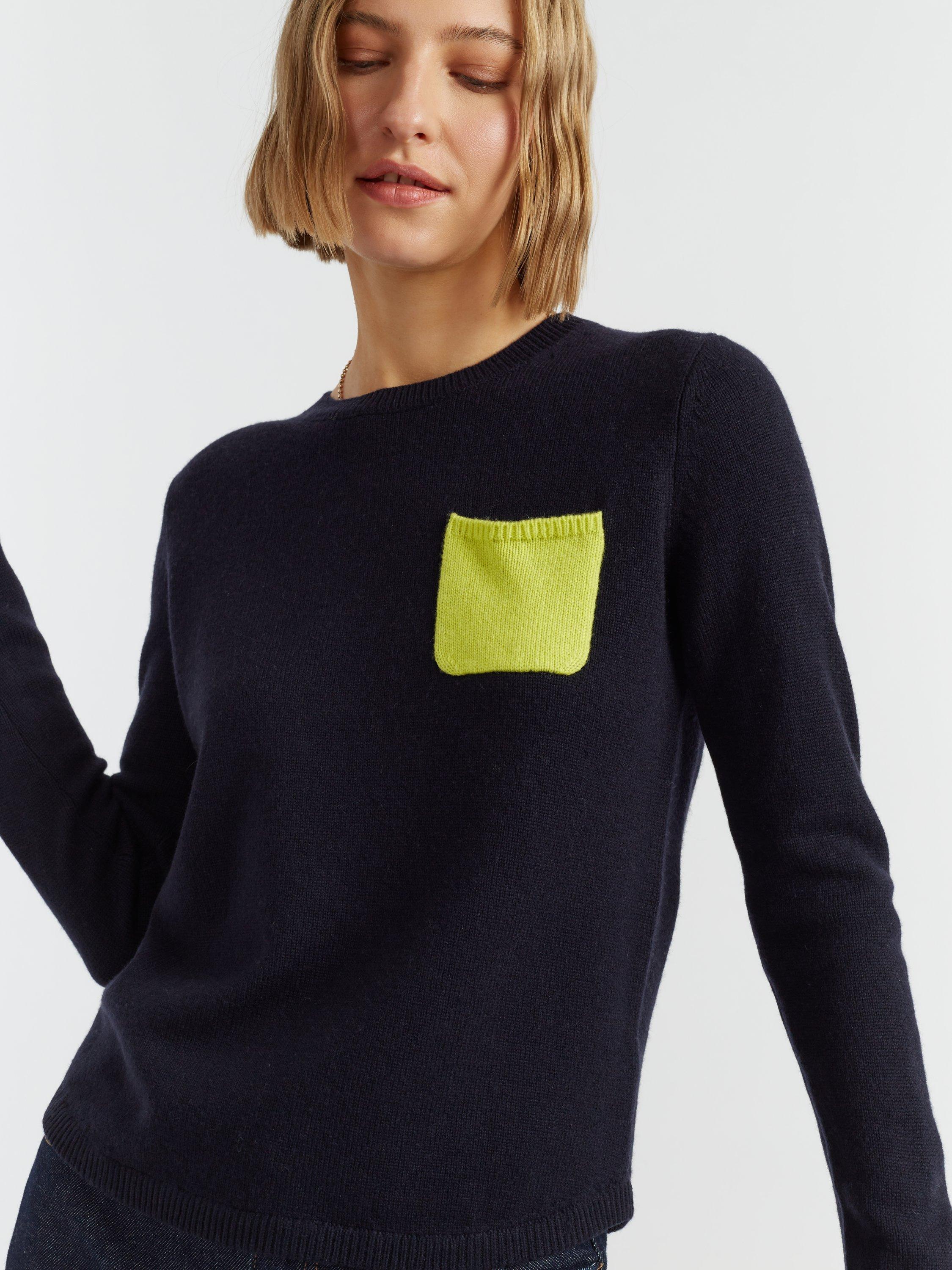 Product image 3 of 4, which shows Chinti & Parker One Pocket Wool & Cashmere Blend Sweater, Navy, XS