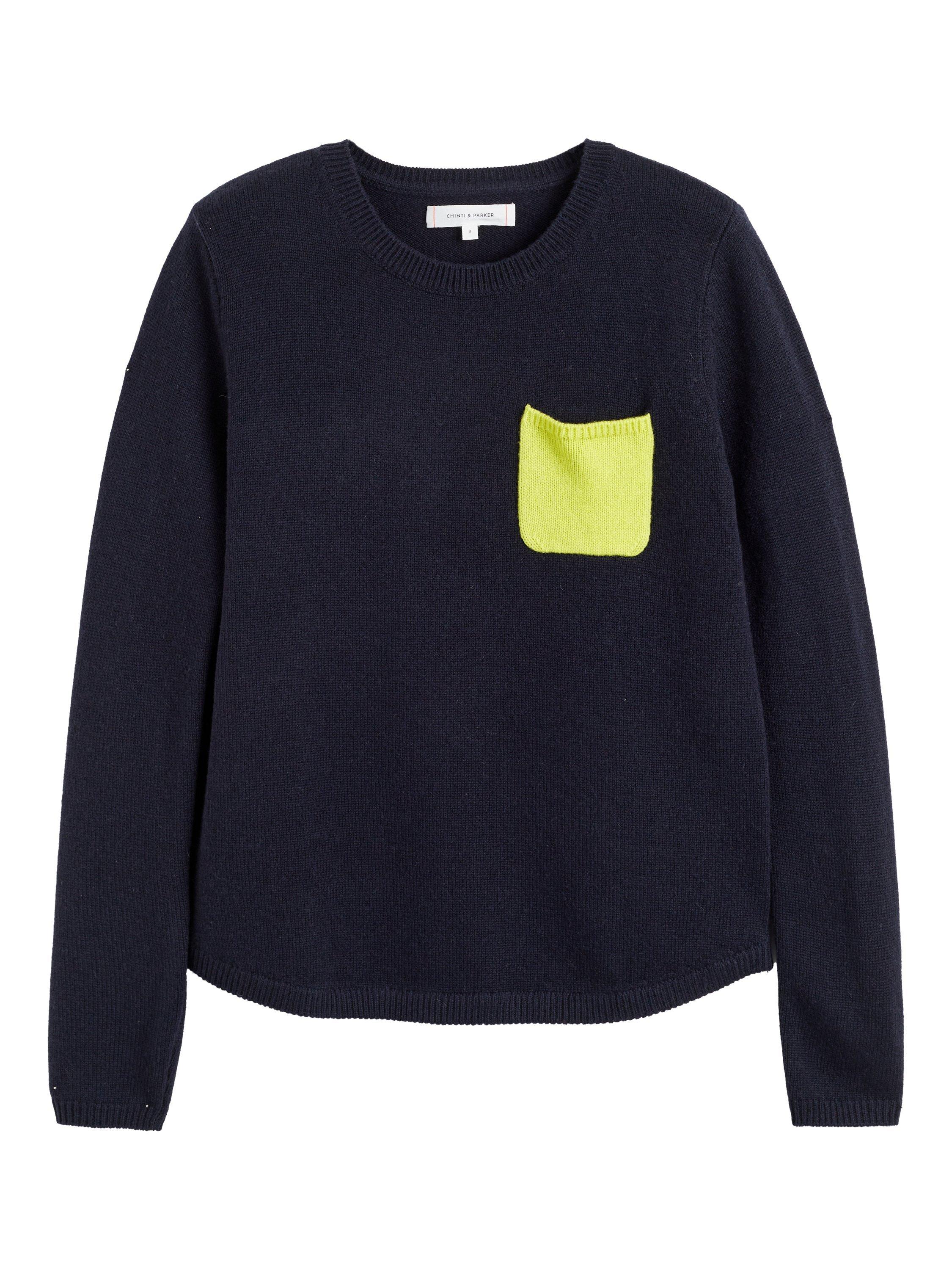 Product image 4 of 4, which shows Chinti & Parker One Pocket Wool & Cashmere Blend Sweater, Navy, XS