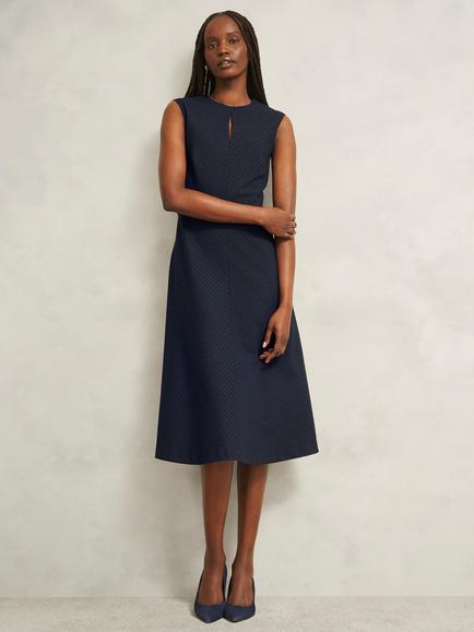 Hobbs Katelena Pinstripe Dress, Navy/Ivory, Navy/Ivory