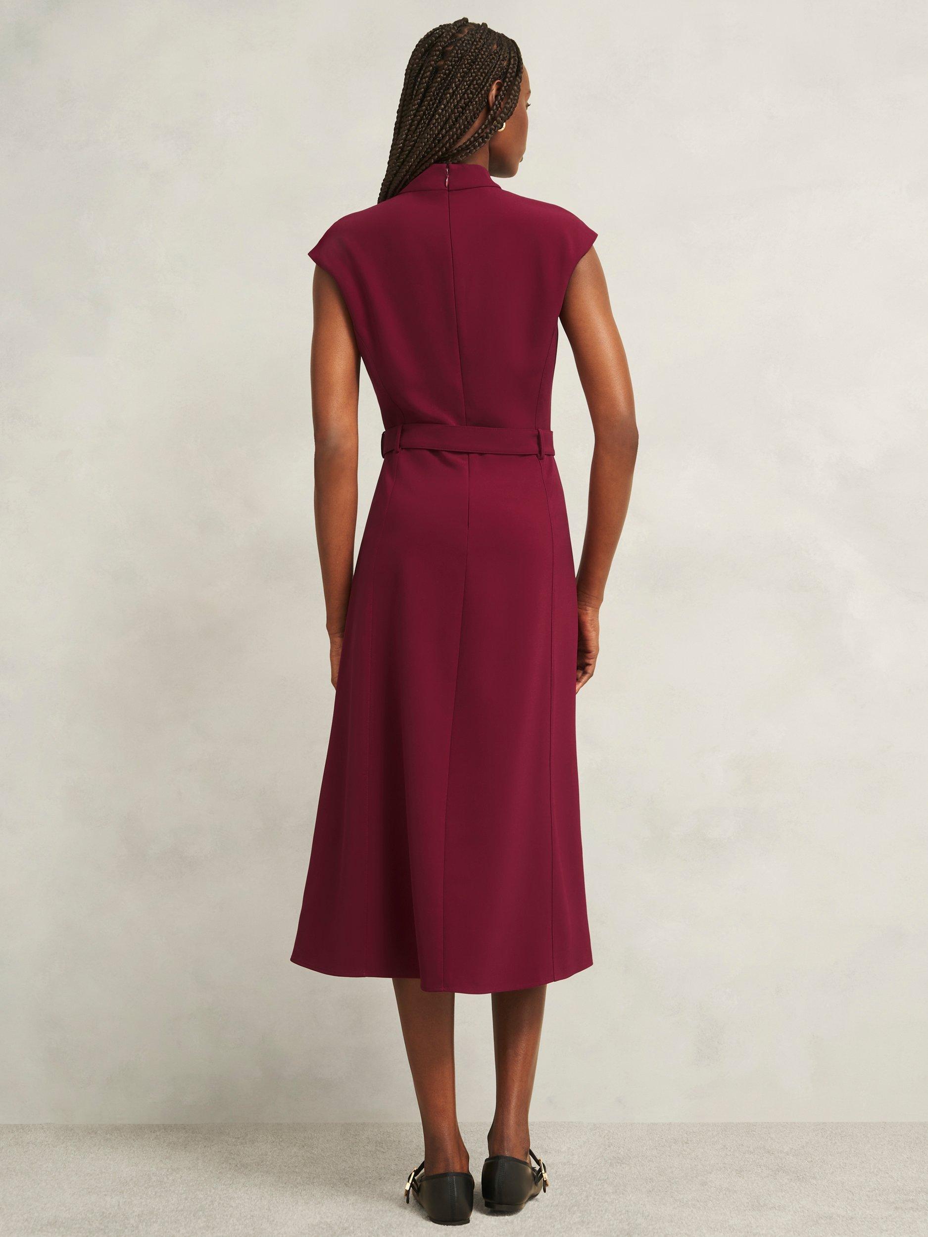 Product image 2 of 5, which shows Hobbs Leslie Belted Midi Dress, Beryl Red, 20