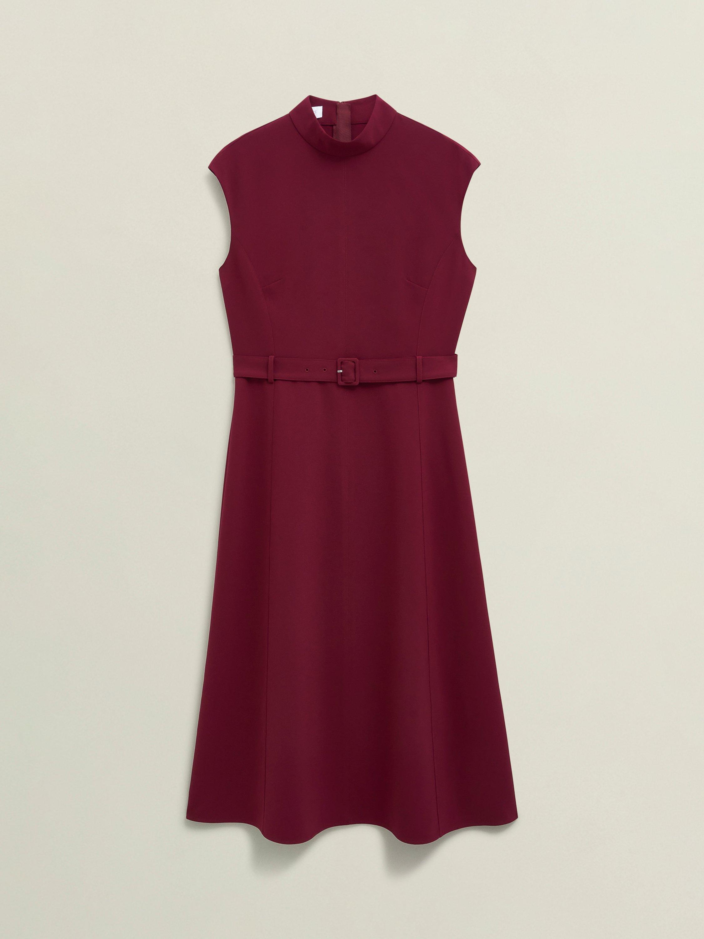 Product image 4 of 5, which shows Hobbs Leslie Belted Midi Dress, Beryl Red, 20