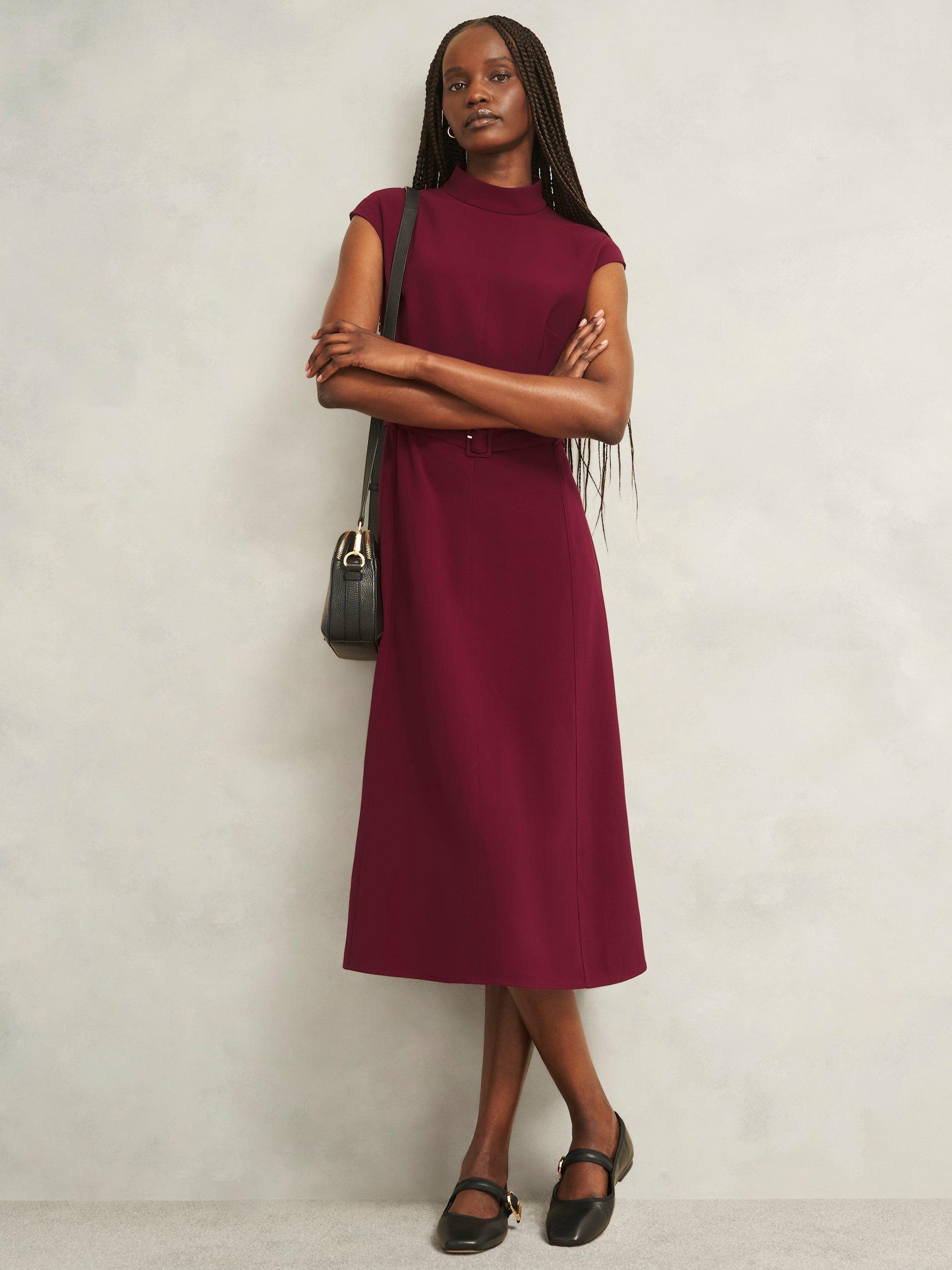 Product image 5 of 5, which shows Hobbs Leslie Belted Midi Dress, Beryl Red, 20