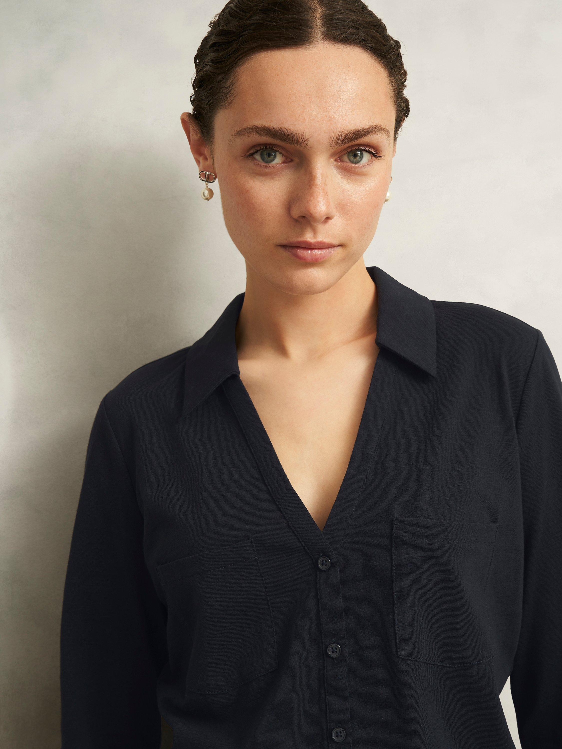 Product image 3 of 6, which shows Hobbs Zariah Slub Shirt, Hobbs Navy, XS