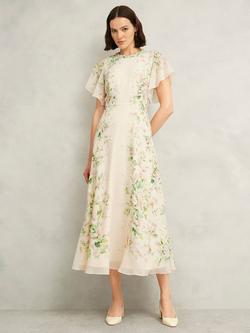 Hobbs Petite Kim Watercolour Floral Pure Silk Dress, Cream/Multi, Cream/Multi
