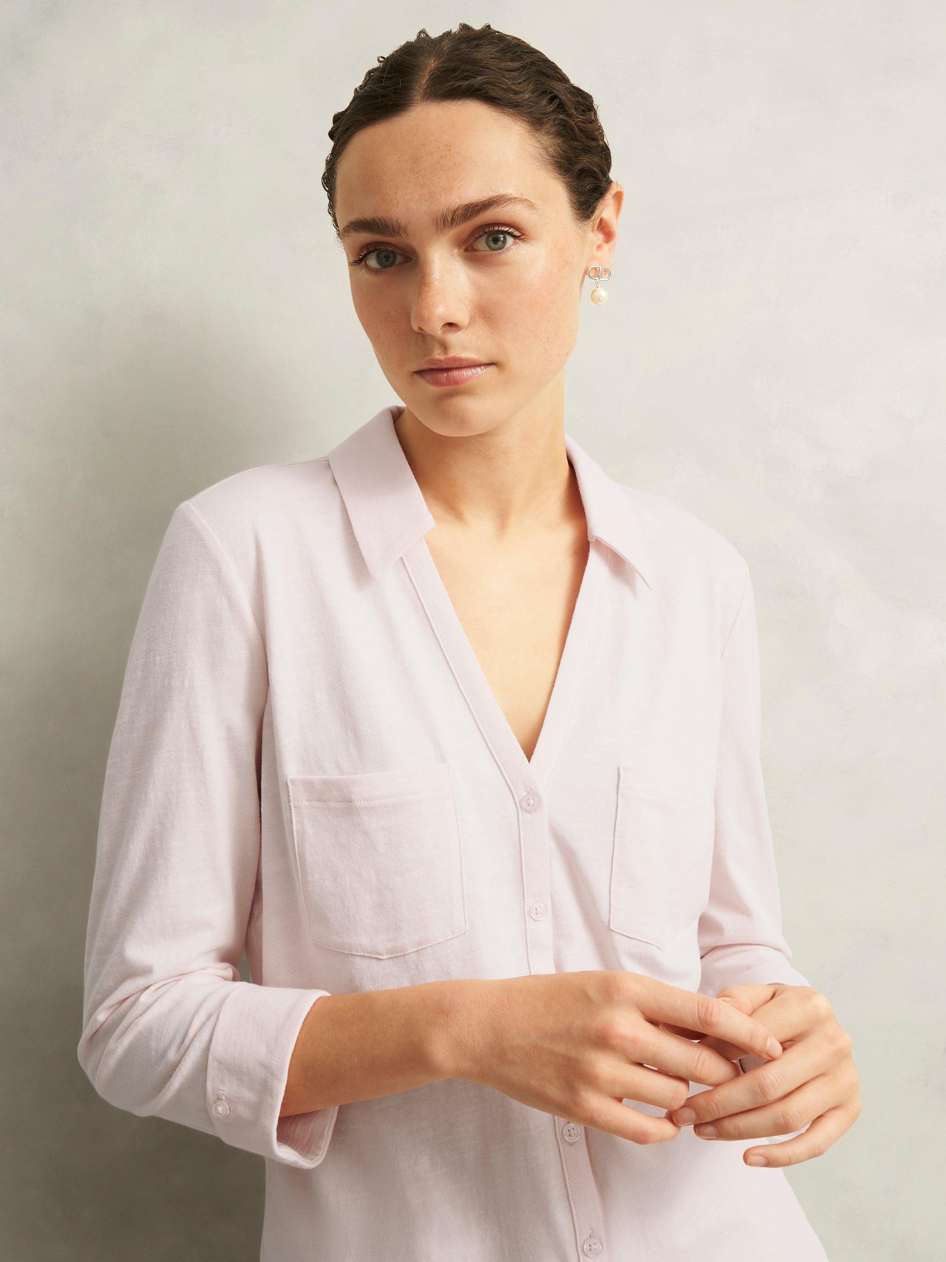 Product image 3 of 6, which shows Hobbs Zariah Slub Shirt, Pale Pink, XS