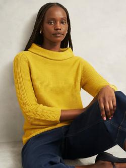 Hobbs Camilla Cable Knit Sleeve Jumper, Gold Chartreuse, Gold Chartreuse