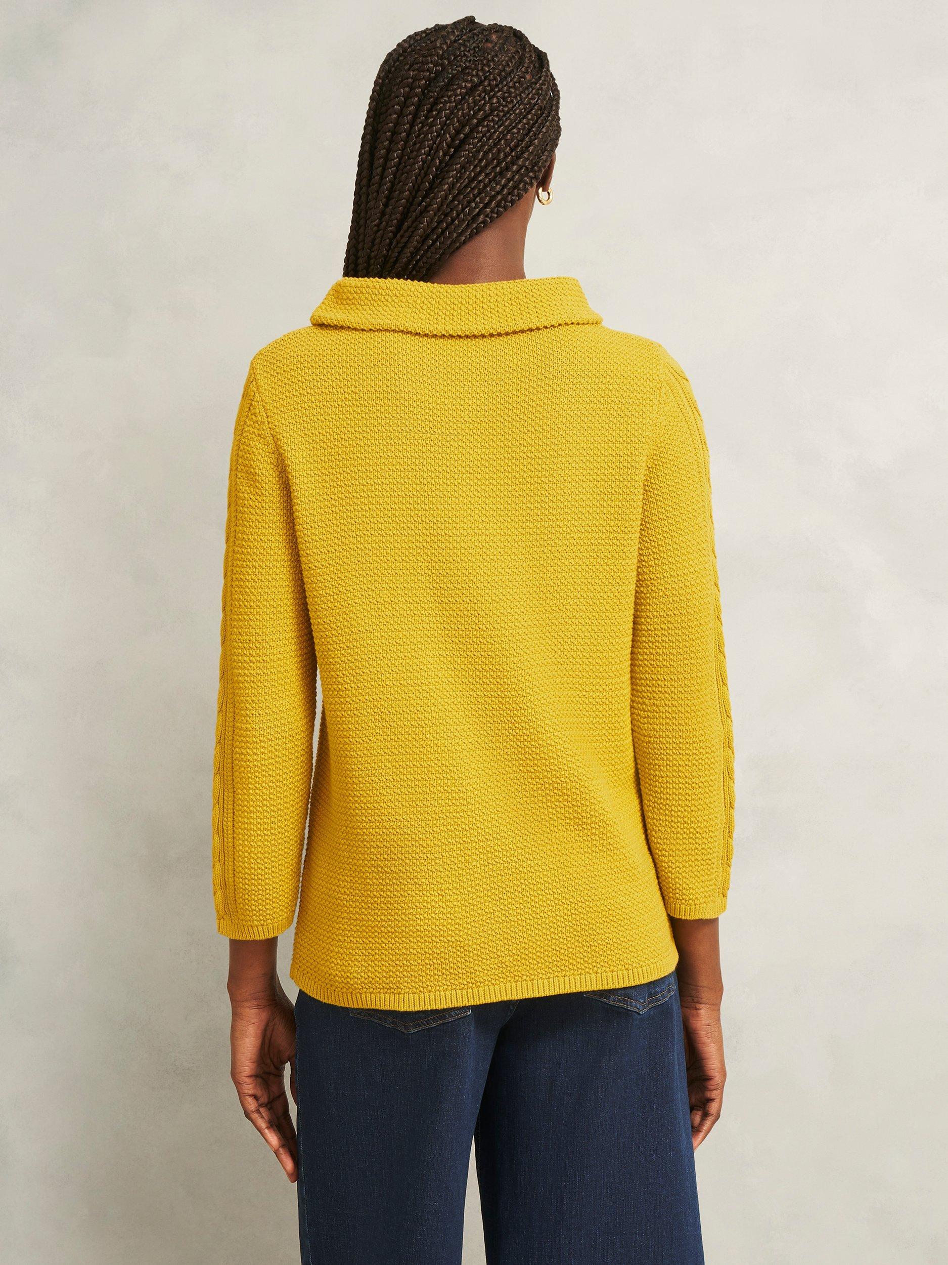 Product image 2 of 5, which shows Hobbs Camilla Cable Knit Sleeve Jumper, Gold Chartreuse, L