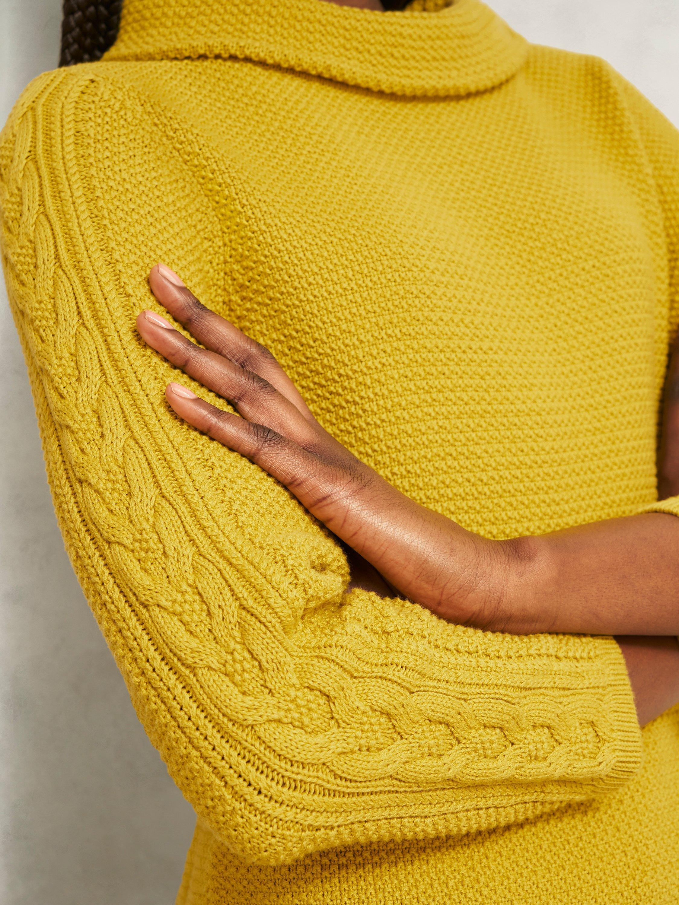 Product image 3 of 5, which shows Hobbs Camilla Cable Knit Sleeve Jumper, Gold Chartreuse, L