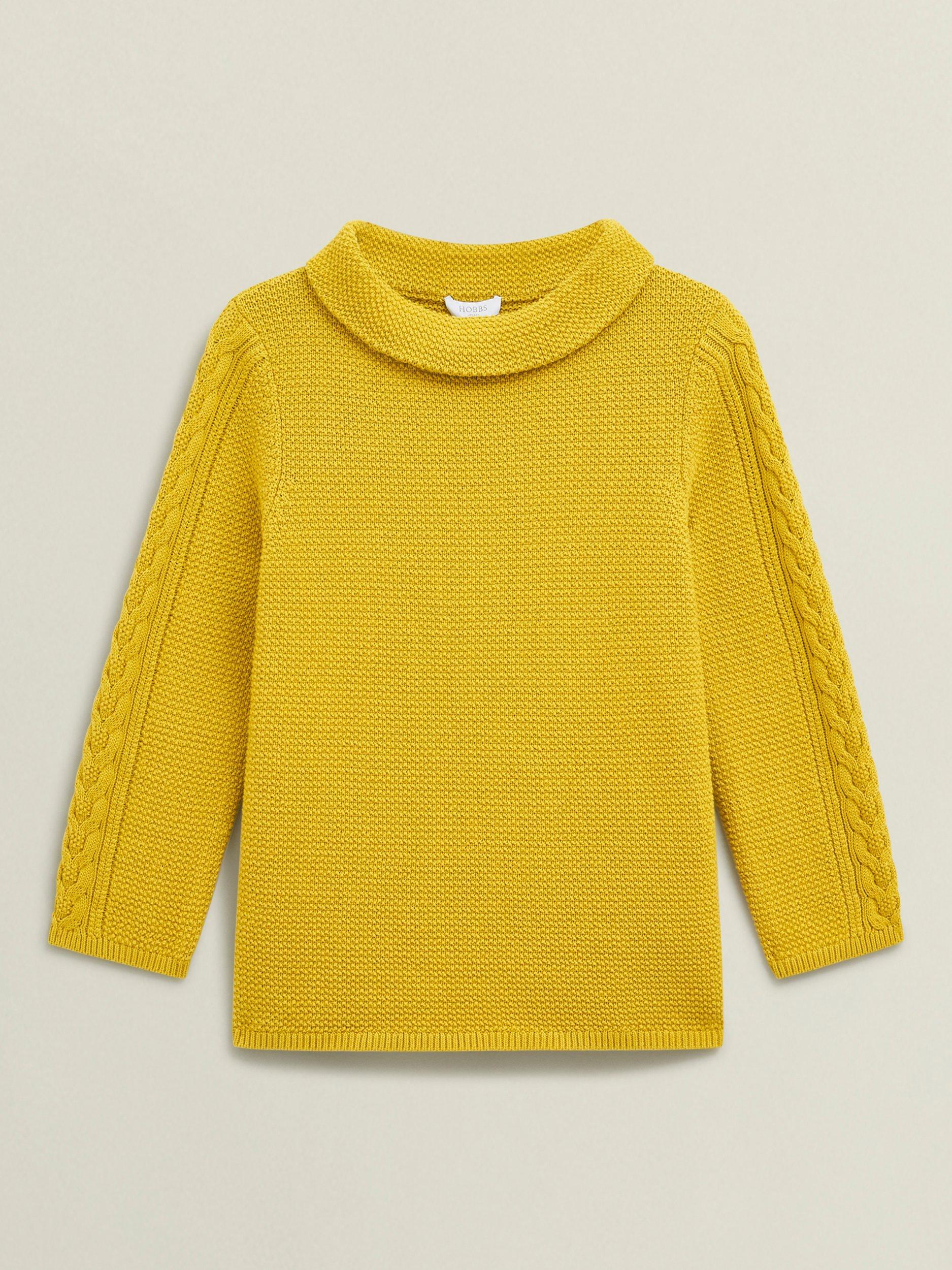 Product image 4 of 5, which shows Hobbs Camilla Cable Knit Sleeve Jumper, Gold Chartreuse, L