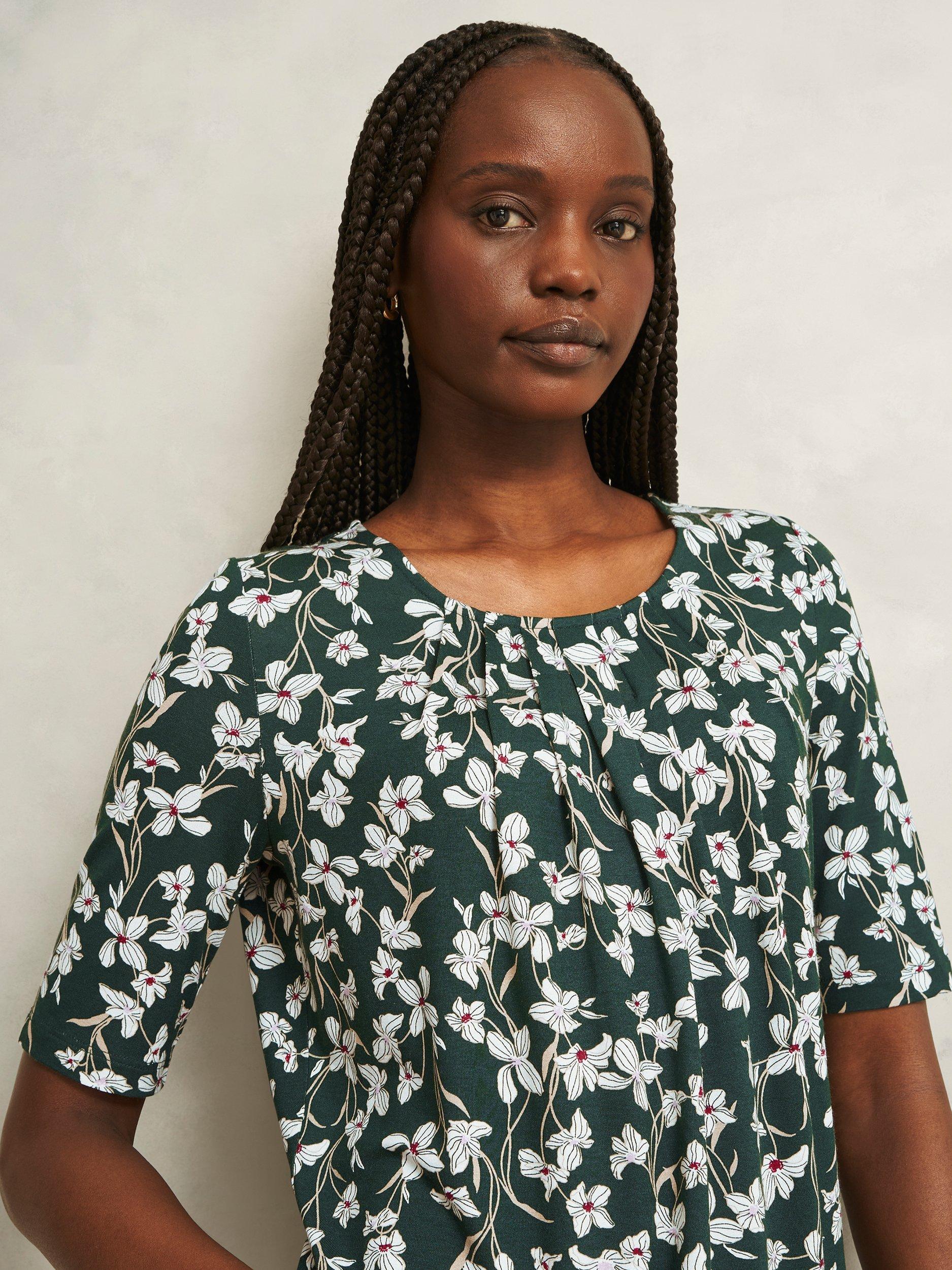 Product image 3 of 5, which shows Hobbs Jacqueline Floral Top, Green/Ivory, L