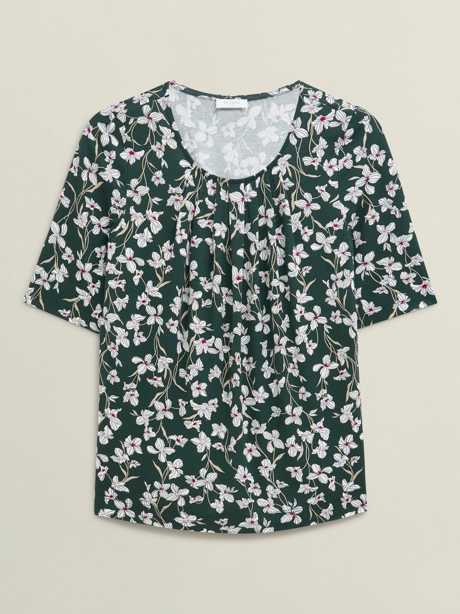 Product image 4 of 5, which shows Hobbs Jacqueline Floral Top, Green/Ivory, L