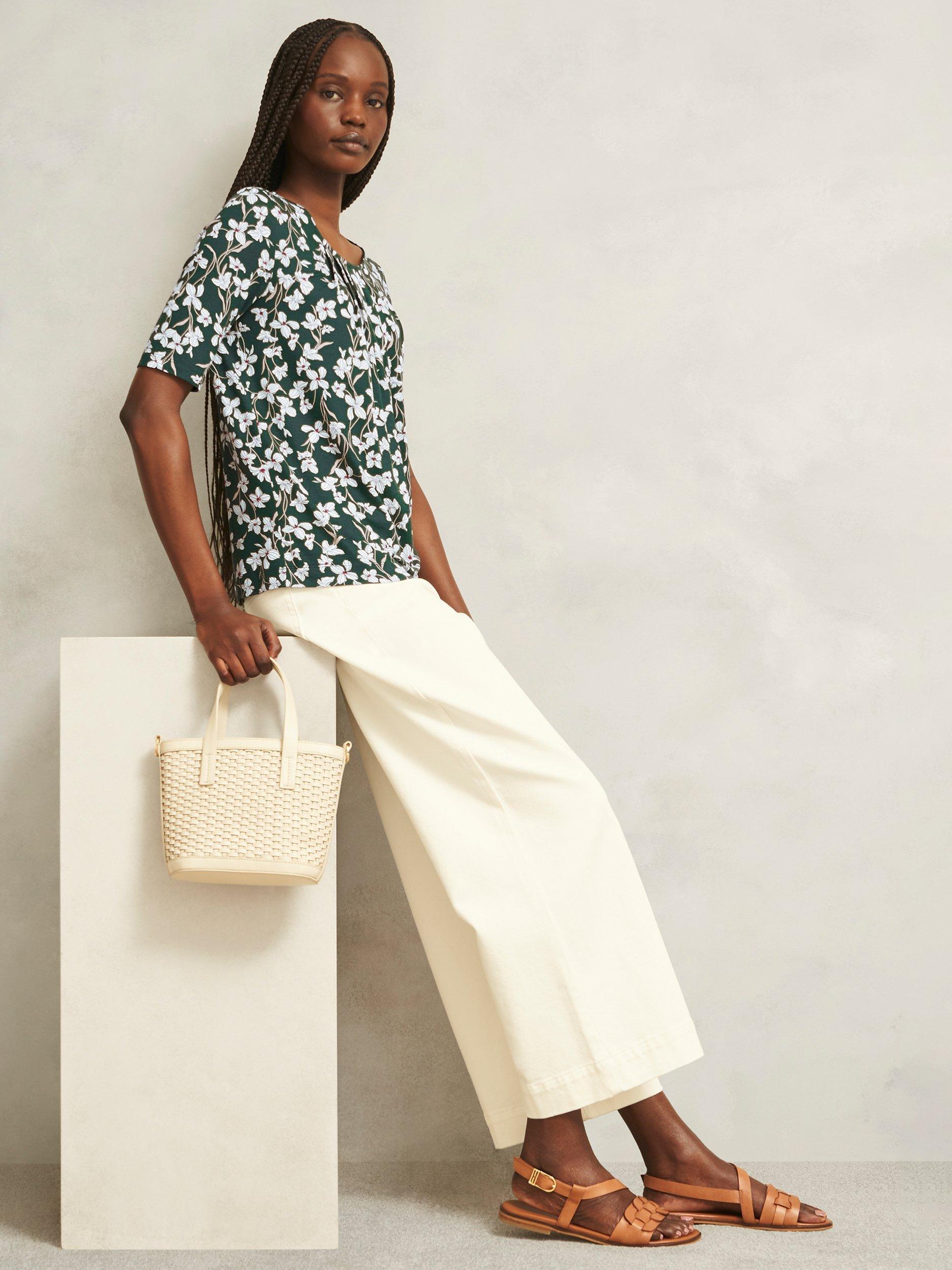 Product image 5 of 5, which shows Hobbs Jacqueline Floral Top, Green/Ivory, L