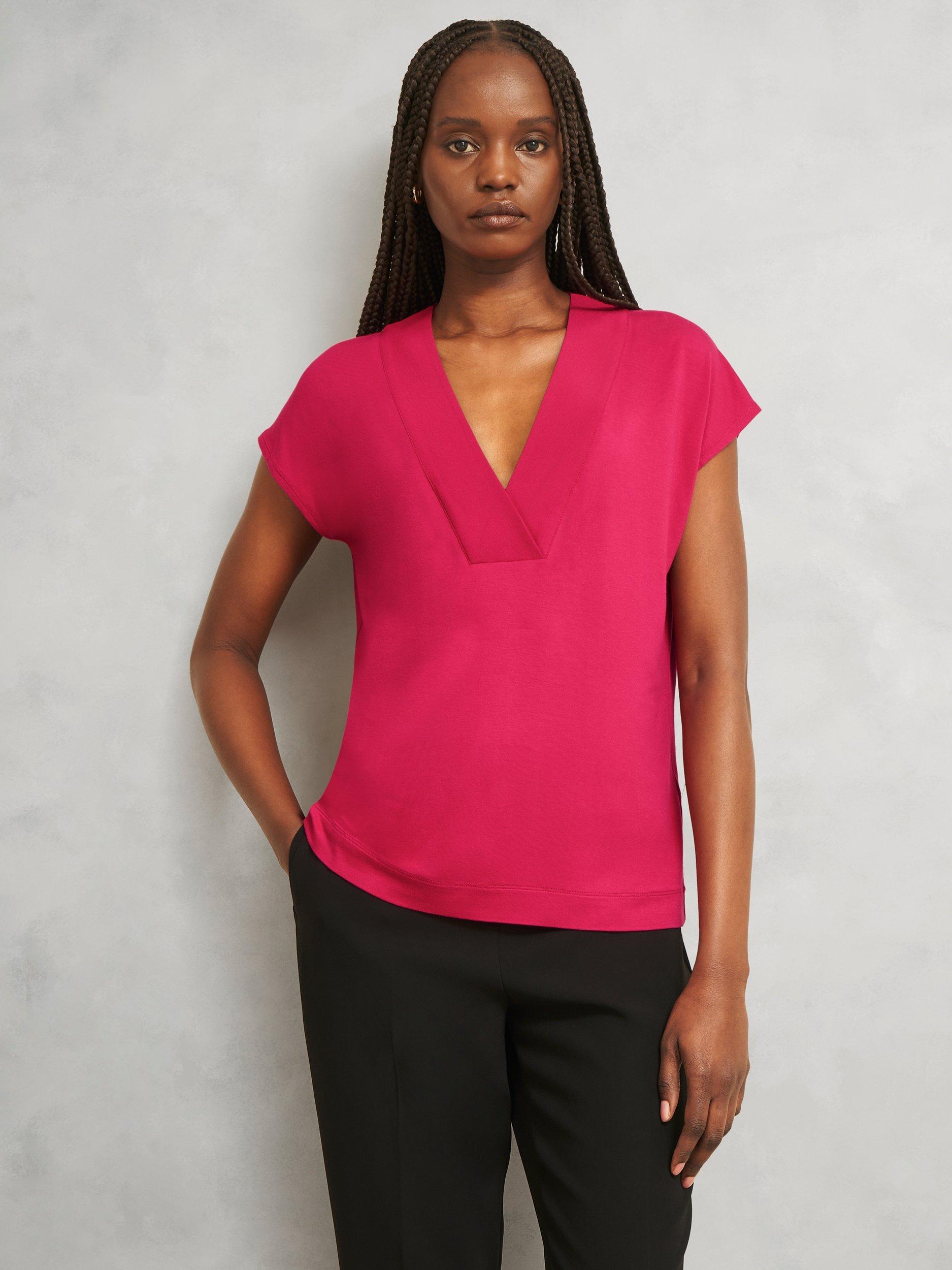 Product image 1 of 6, which shows Hobbs Jonie V-Neck Top, Granita Pink, XS