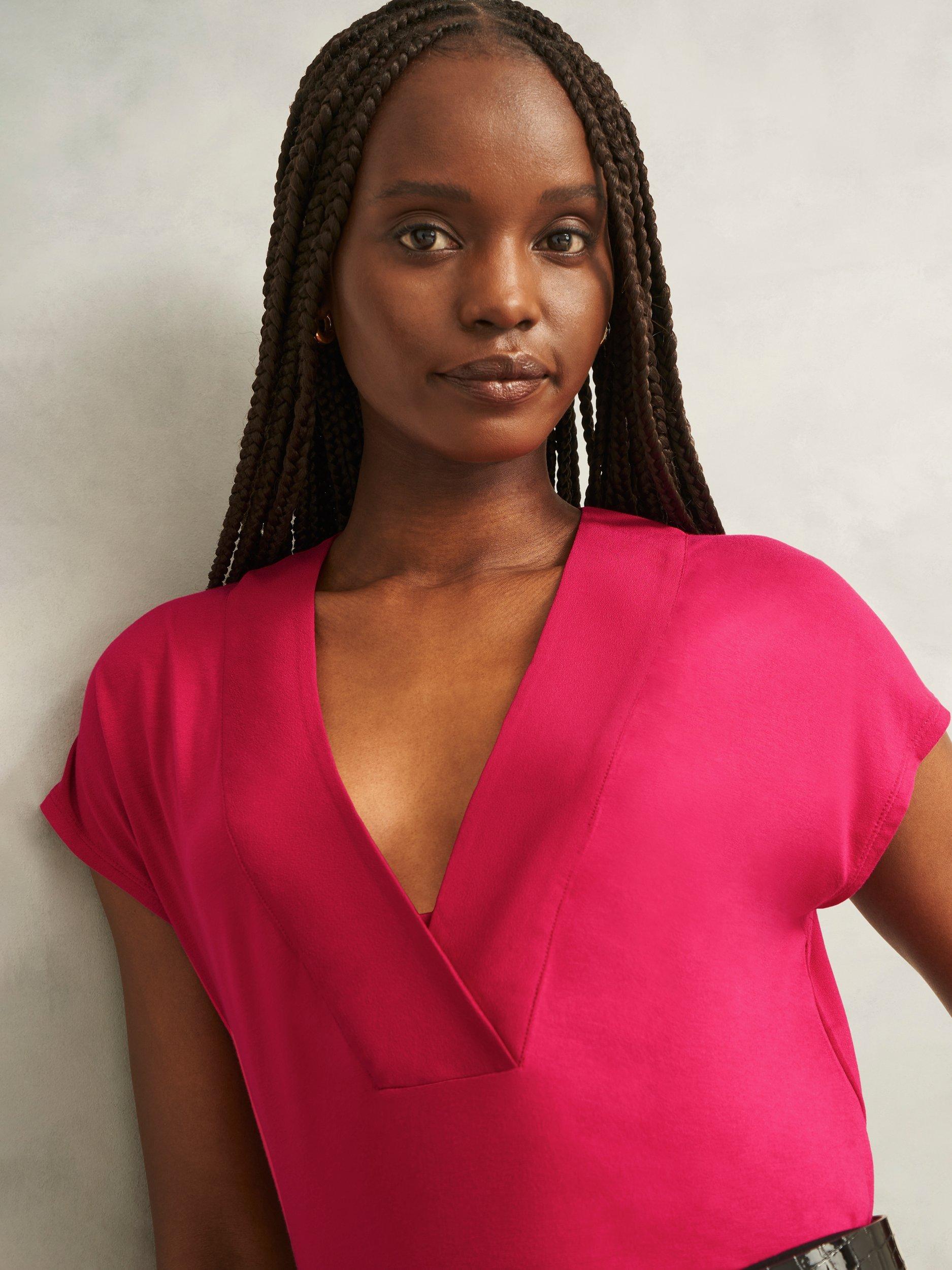 Product image 3 of 6, which shows Hobbs Jonie V-Neck Top, Granita Pink, XS