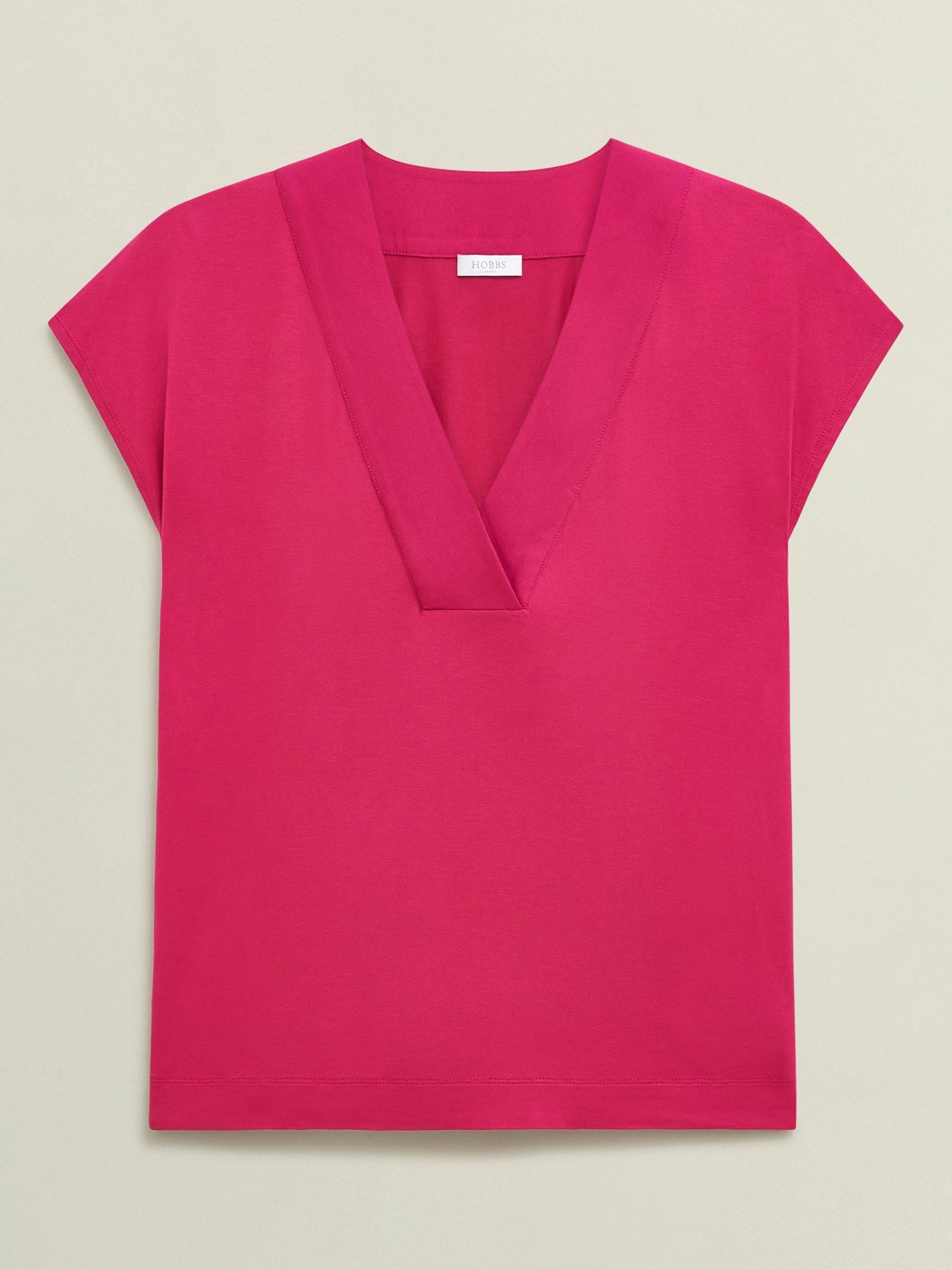 Product image 4 of 6, which shows Hobbs Jonie V-Neck Top, Granita Pink, XS