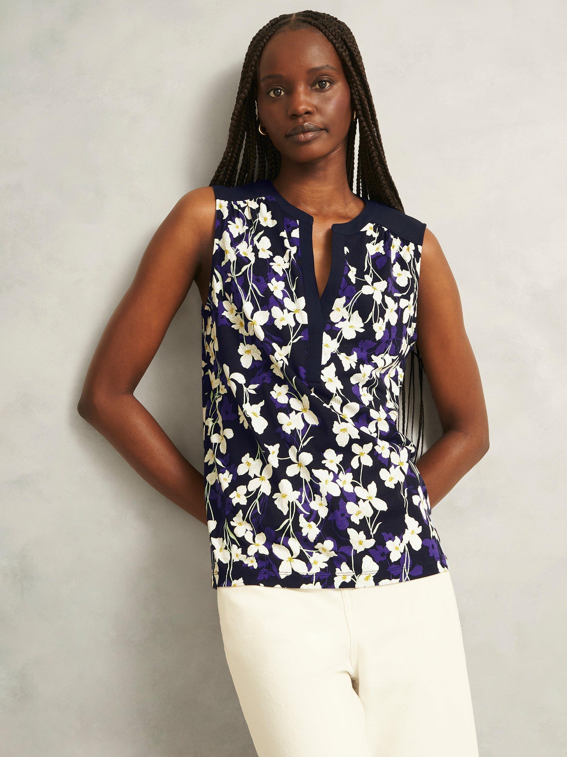 Product image 1 of 5, which shows Hobbs Nadine Floral Top, Navy/Ivory, L