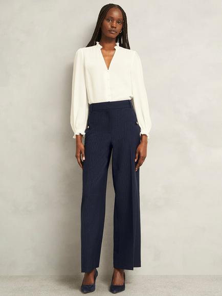 Hobbs Alisa Pinstripe Trousers, Navy/Ivory, Navy/Ivory