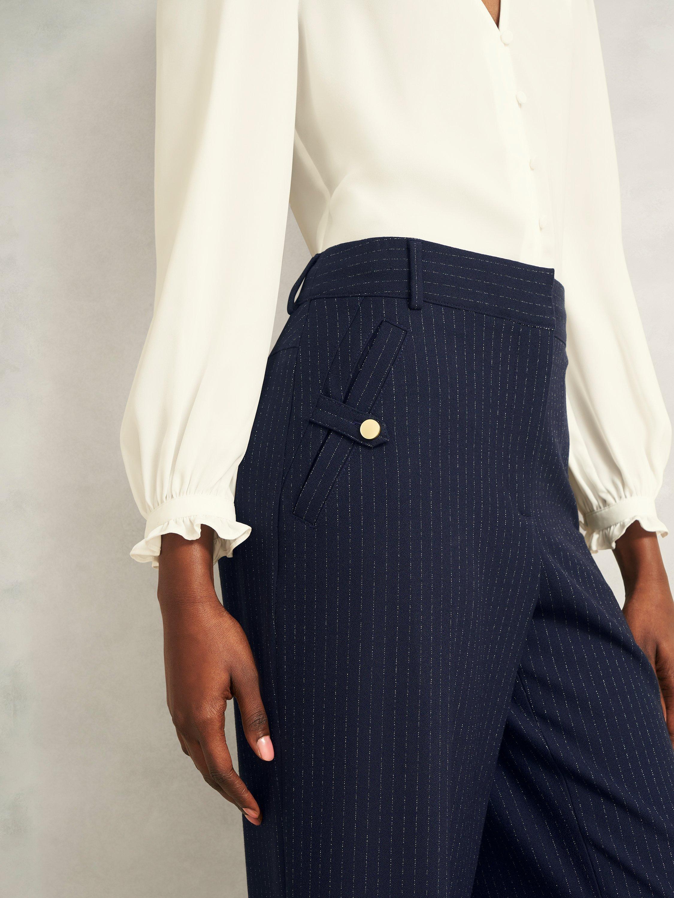 Product image 3 of 7, which shows Hobbs Alisa Pinstripe Trousers, Navy/Ivory, 12