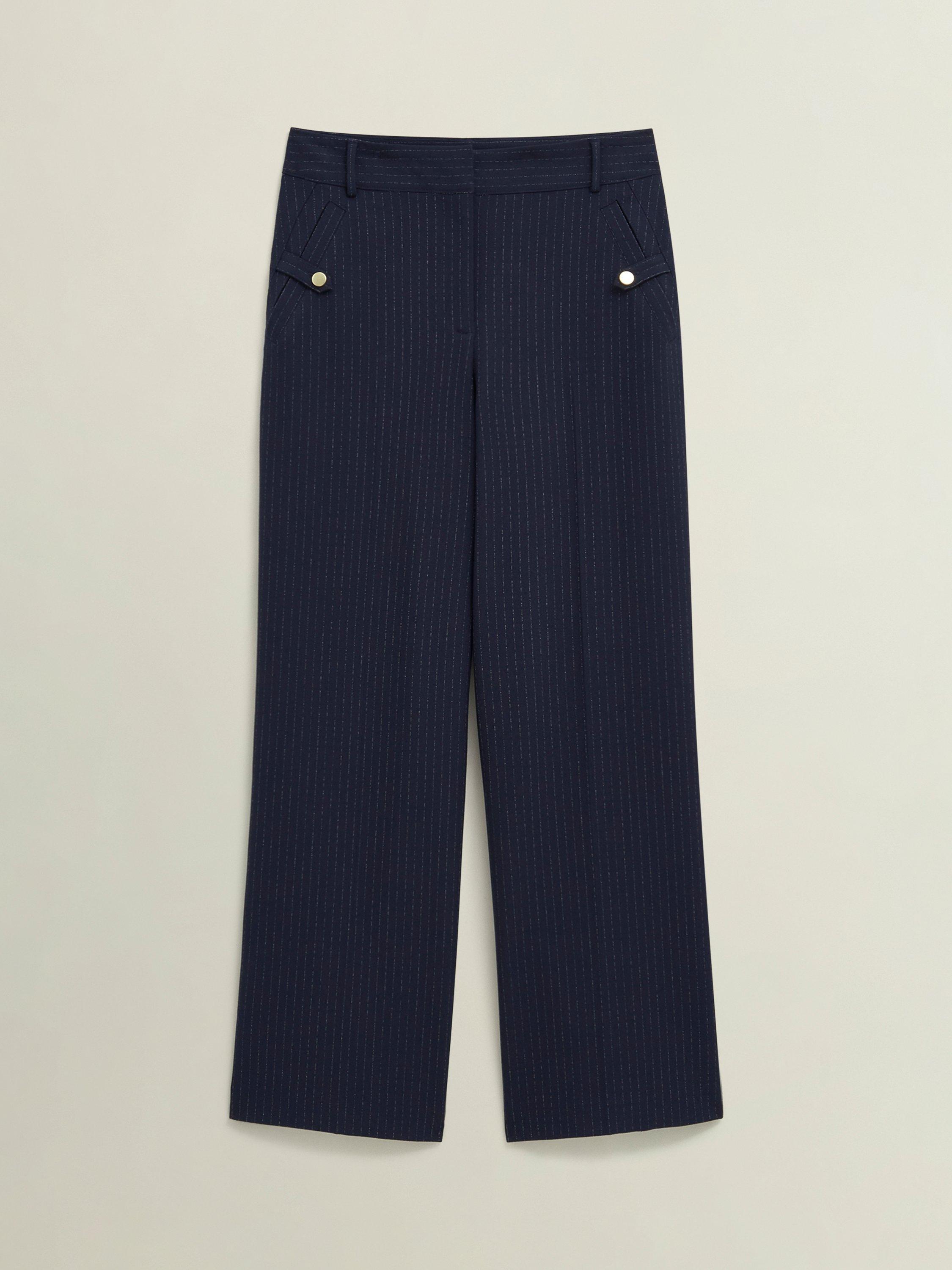 Product image 4 of 7, which shows Hobbs Alisa Pinstripe Trousers, Navy/Ivory, 12