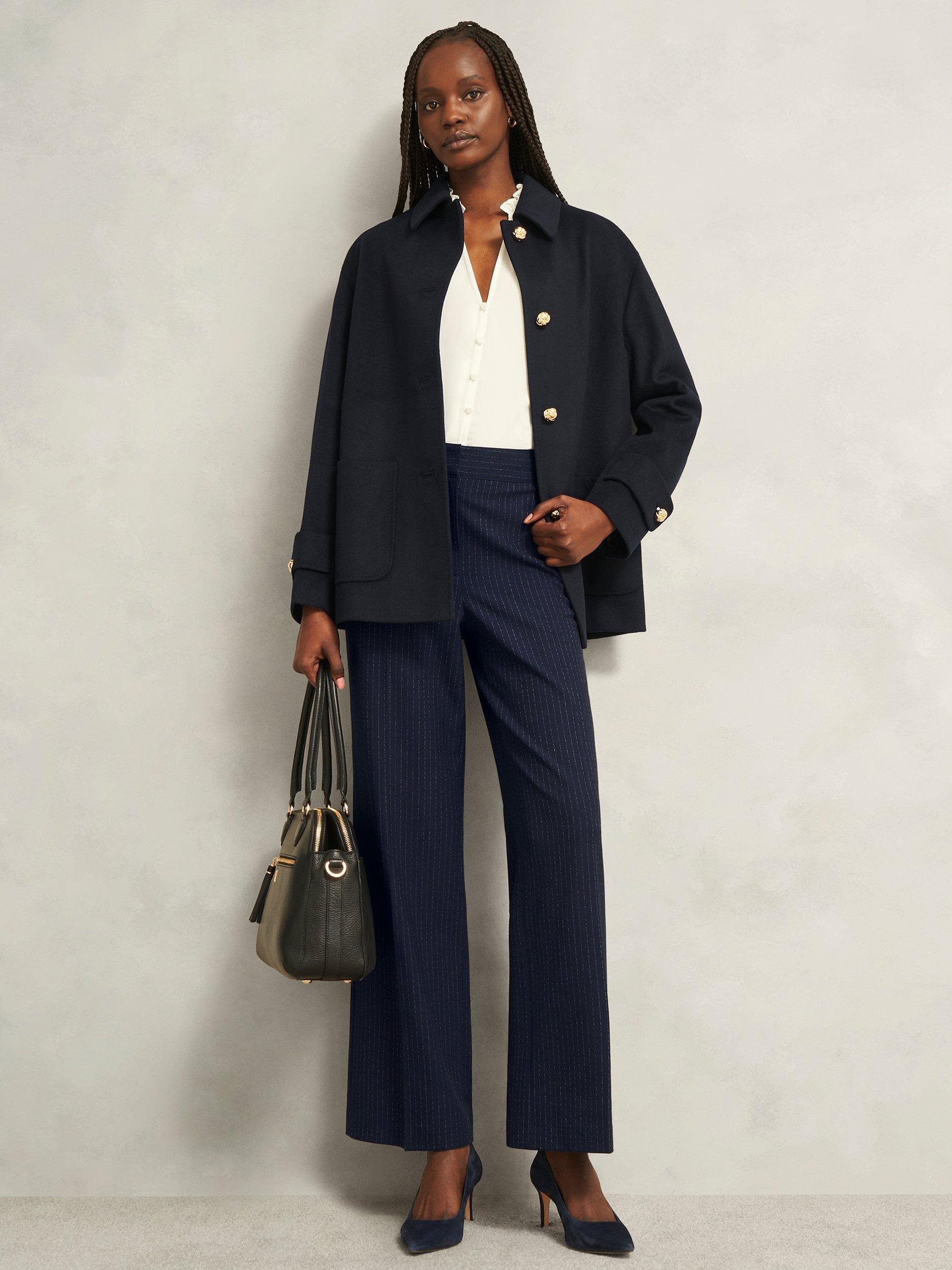 Product image 5 of 7, which shows Hobbs Alisa Pinstripe Trousers, Navy/Ivory, 12
