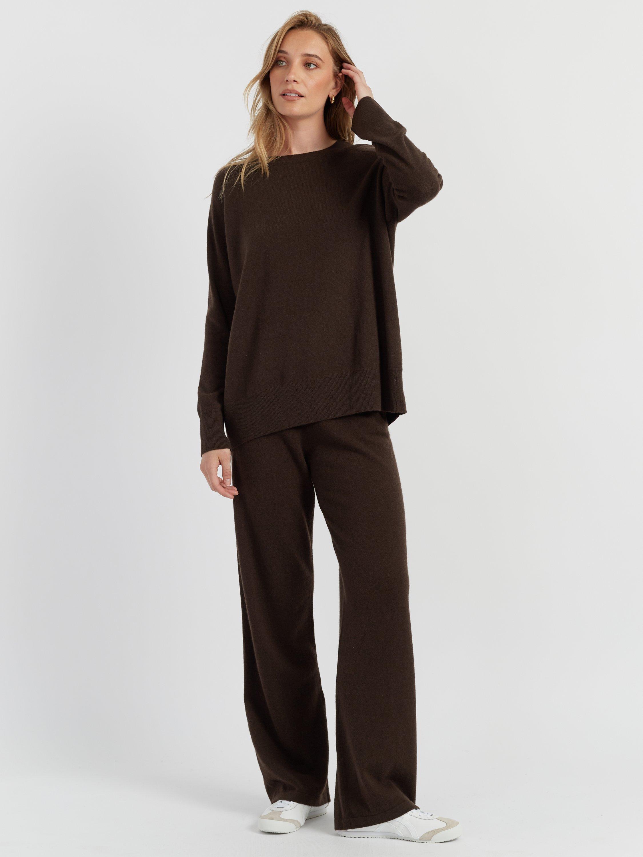 Product image 1 of 3, which shows Chinti & Parker Pure Cashmere Wide-Leg Pants, Chocolate, XS