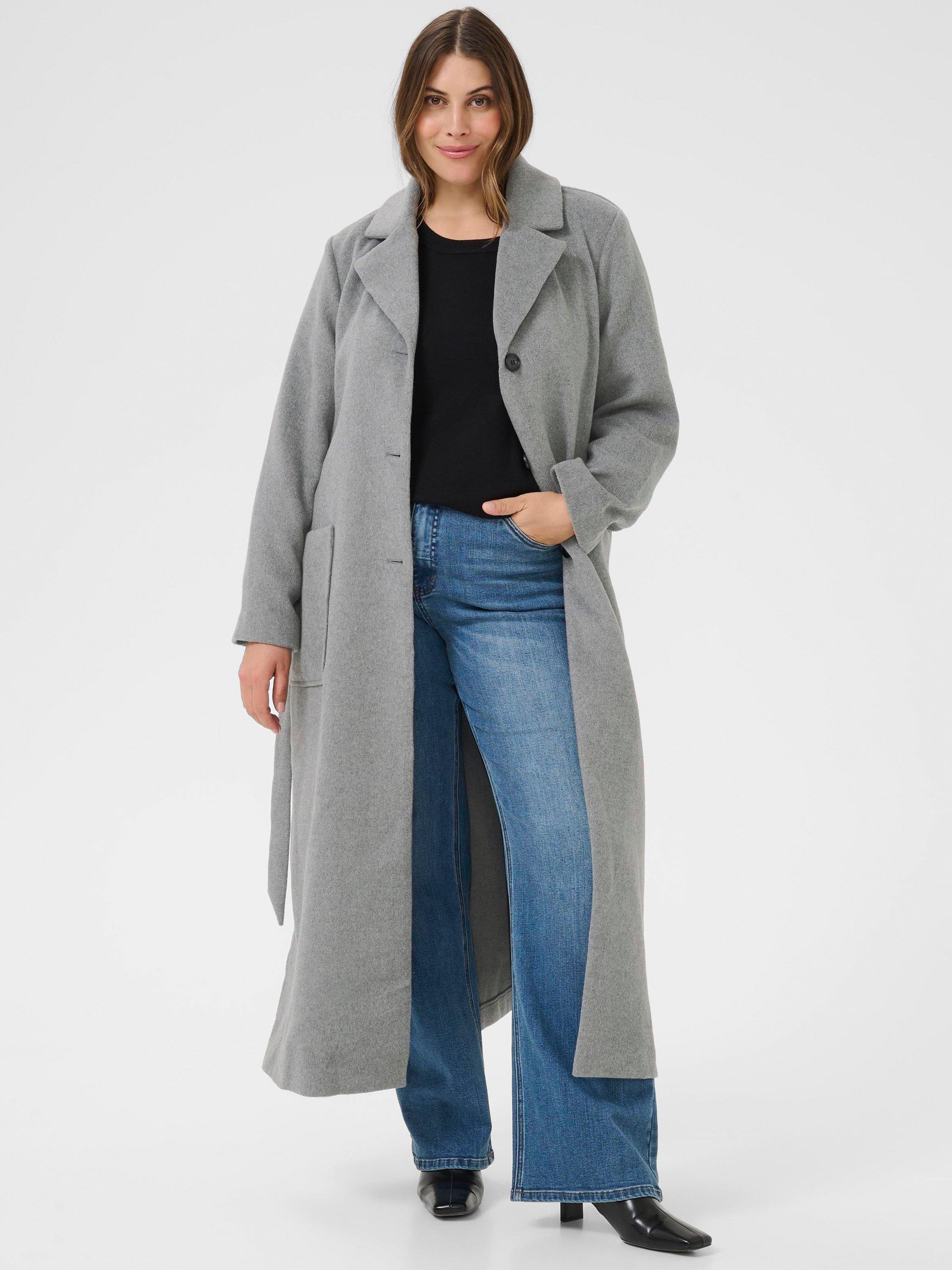 Product image 1 of 5, which shows KAFFE Curve Elina Belted Longline Coat, Mid Grey, 18