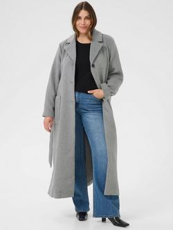 KAFFE Curve Elina Belted Longline Coat, Mid Grey, Mid Grey