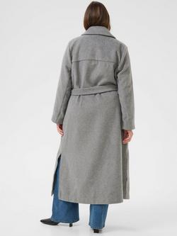 KAFFE Curve Elina Belted Longline Coat, Mid Grey - view 2, Mid Grey
