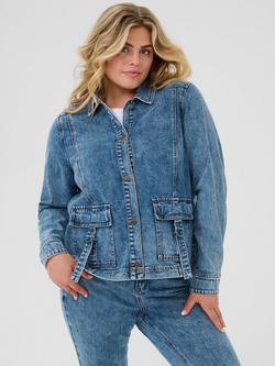 KAFFE Curve Elona Denim Jacket, Mid Blue, Mid Blue