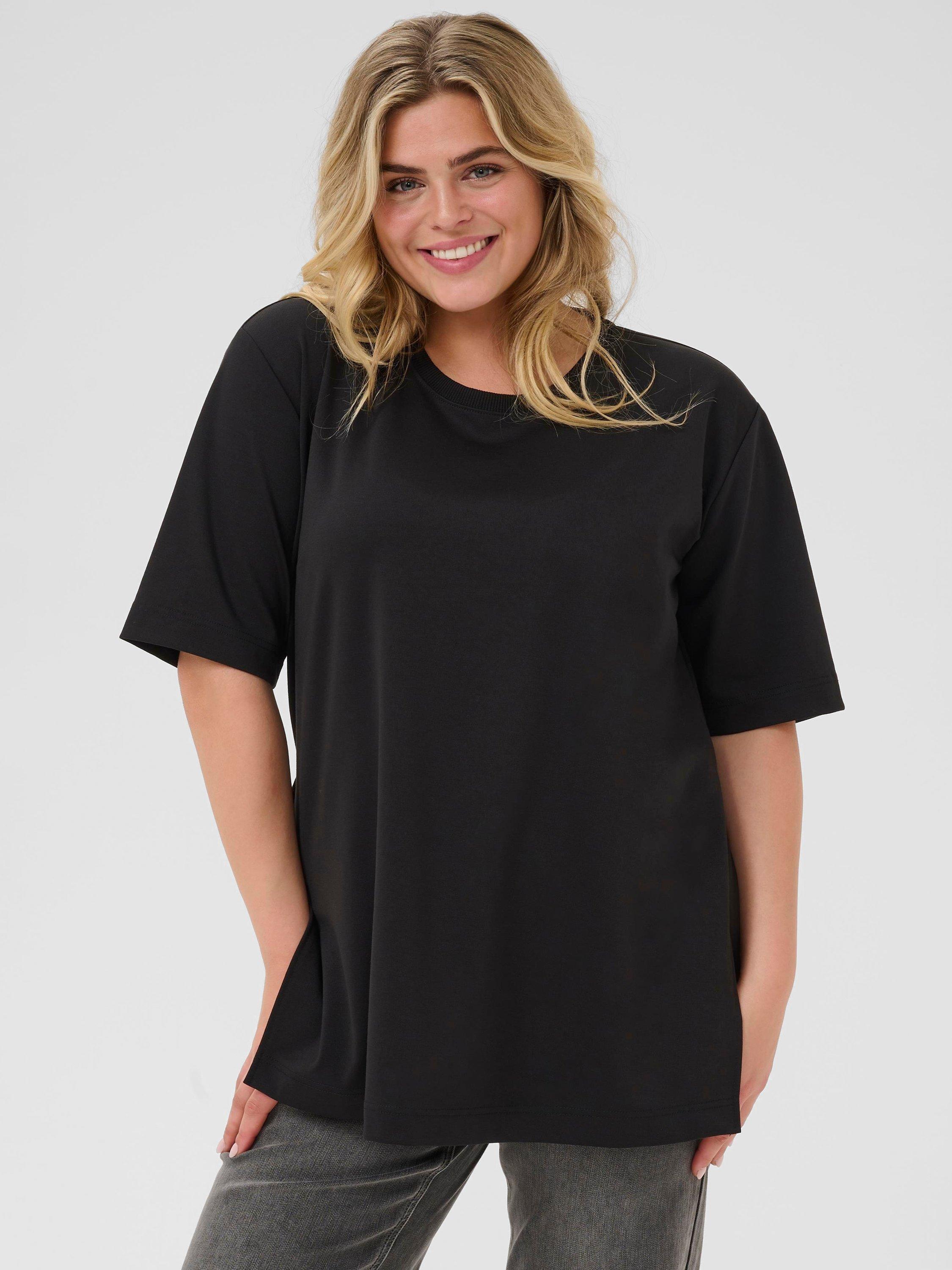 Product image 1 of 6, which shows KAFFE Curve Jenna Short Sleeve T-Shirt, Black, S