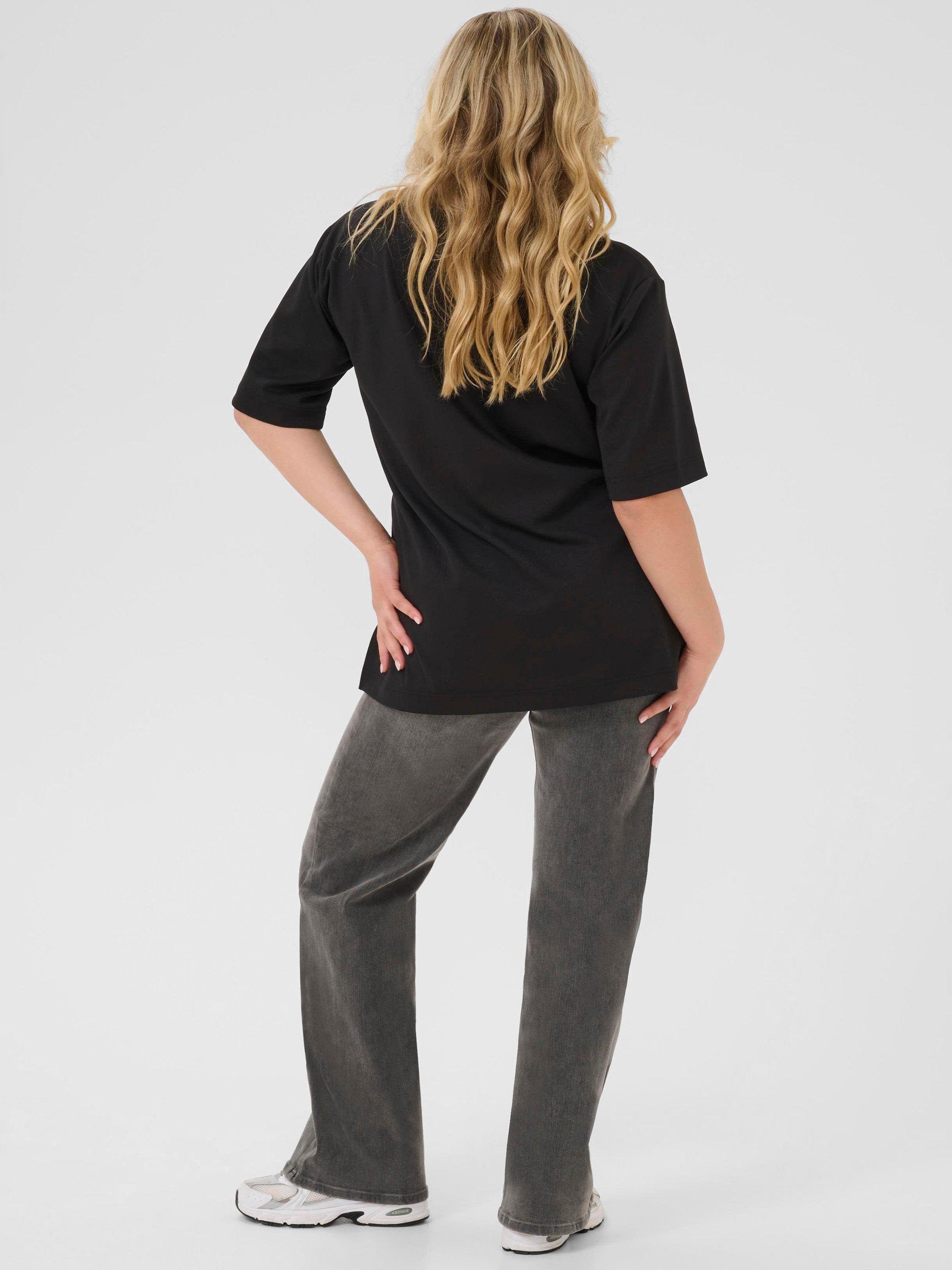 Product image 2 of 6, which shows KAFFE Curve Jenna Short Sleeve T-Shirt, Black, S