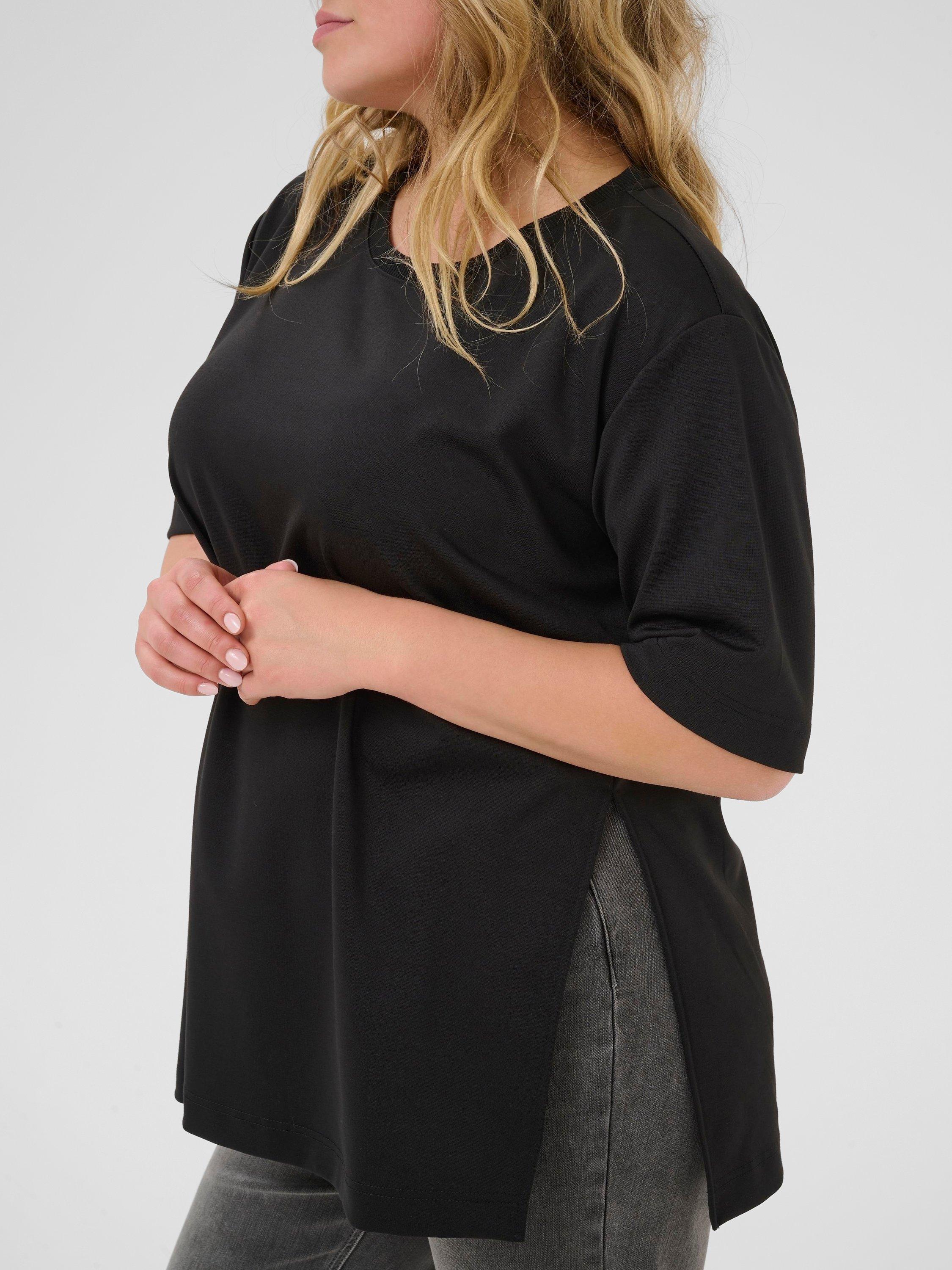 Product image 4 of 6, which shows KAFFE Curve Jenna Short Sleeve T-Shirt, Black, S