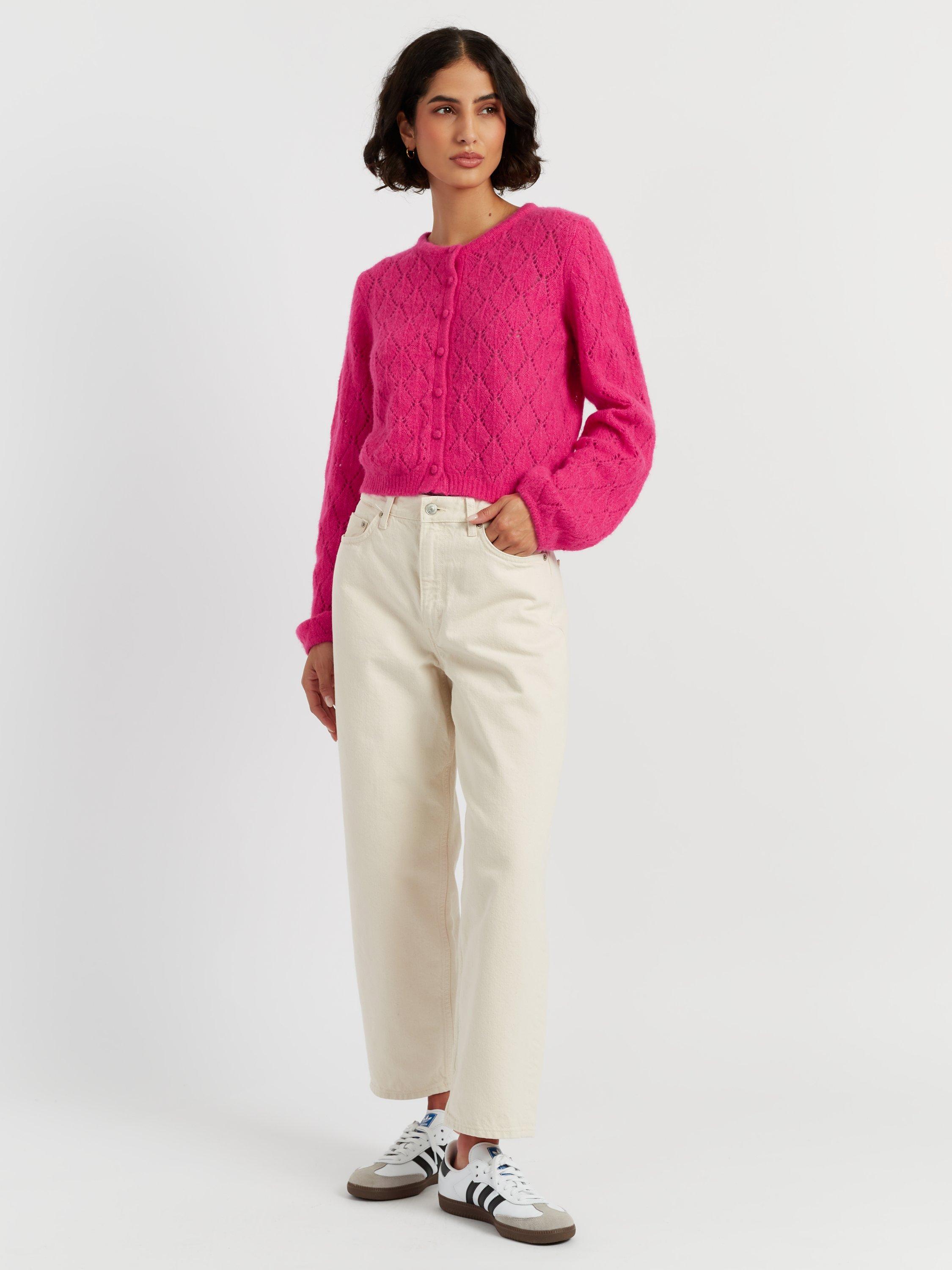 Product image 1 of 4, which shows Chinti & Parker Fluffy Diamond Wool Blend Cardigan, Raspberry, XS