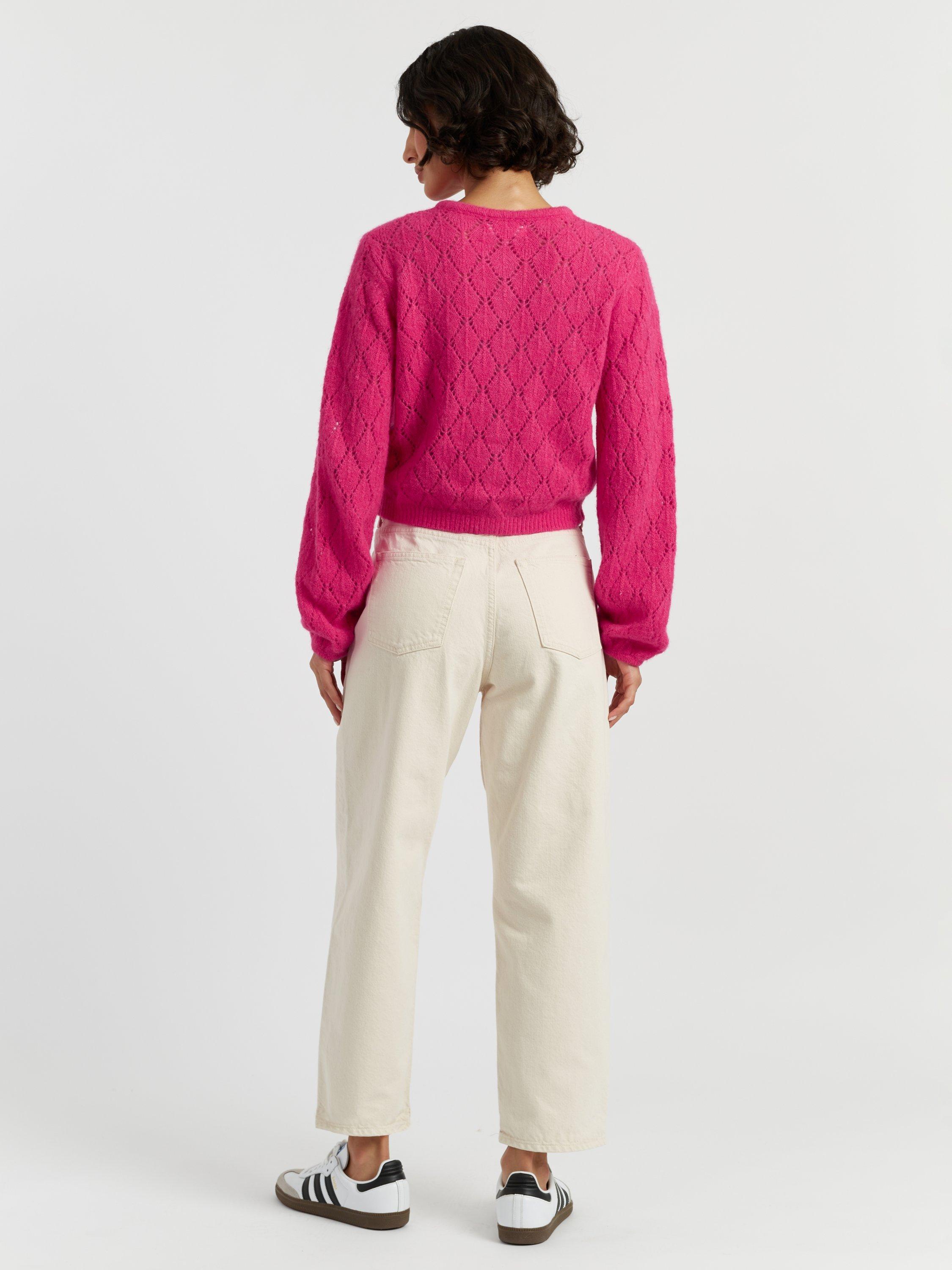 Product image 2 of 4, which shows Chinti & Parker Fluffy Diamond Wool Blend Cardigan, Raspberry, XS