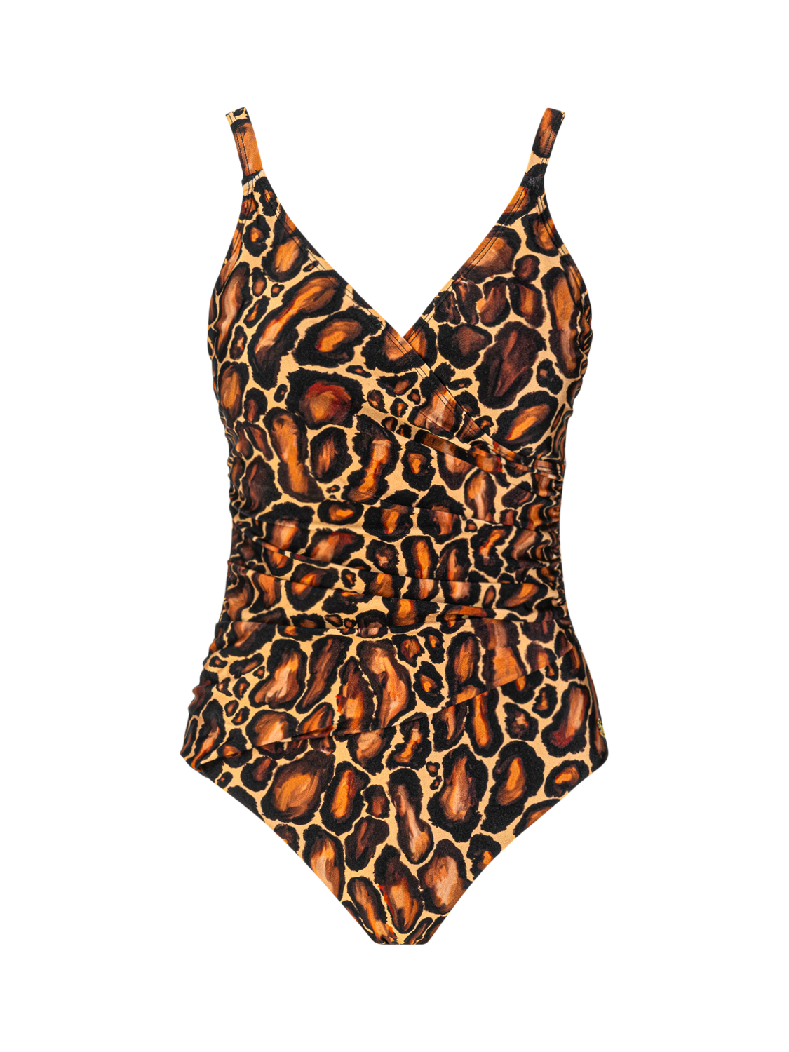 Product image 4 of 4, which shows Seaspray Serengeti Mock Wrap Swimsuit, Brown, 14